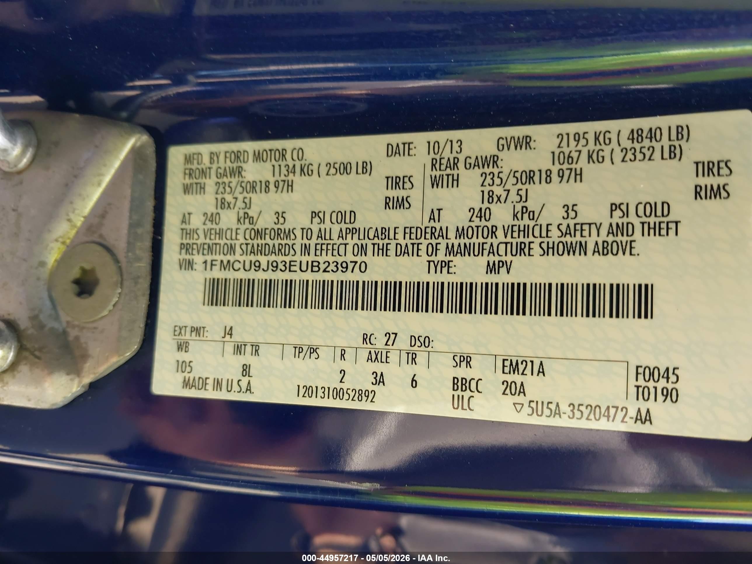 2014 Ford Escape Titanium Blue vin: 1FMCU9J93EUB23970