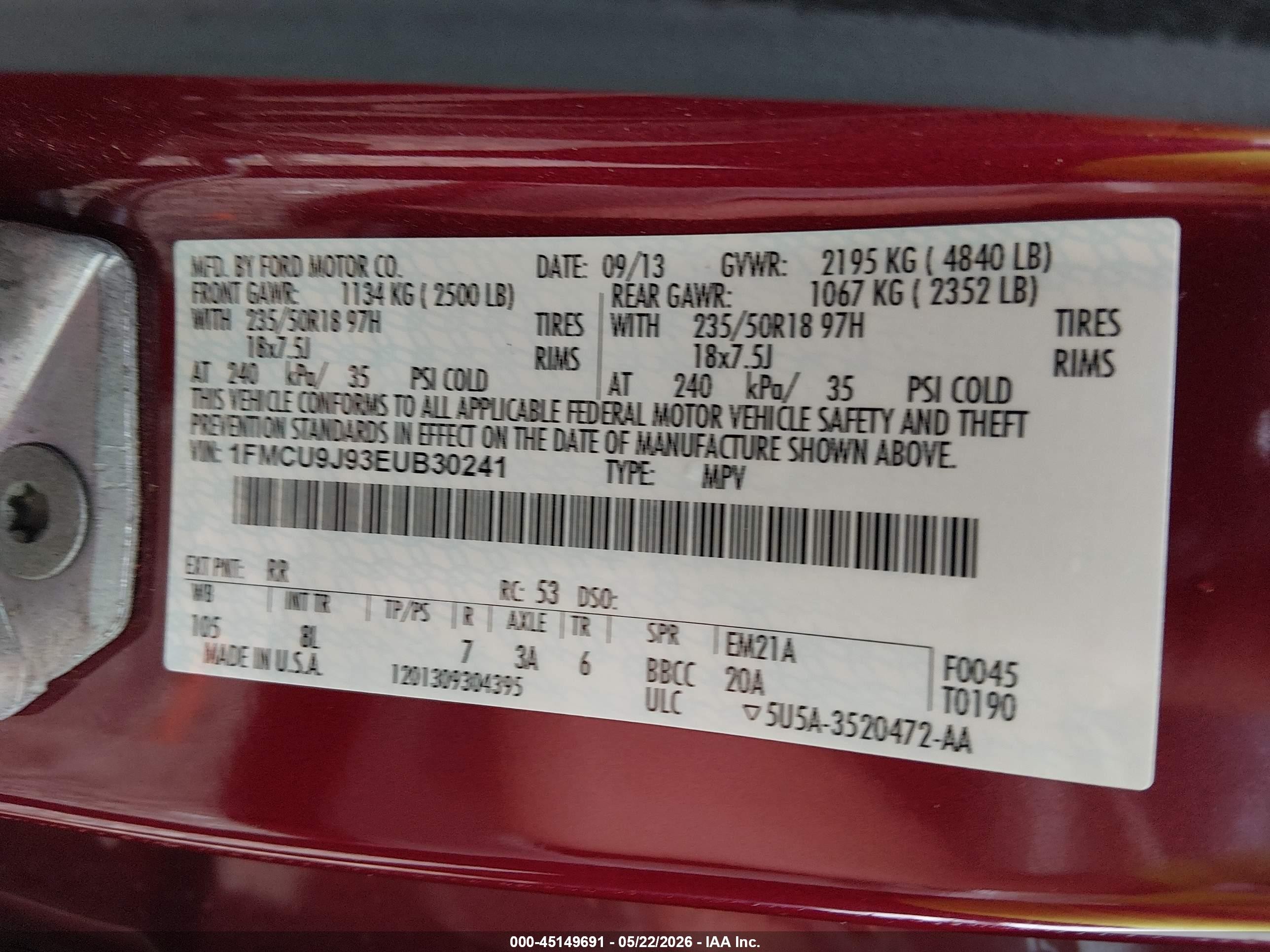 2014 Ford Escape Titanium Red vin: 1FMCU9J93EUB30241