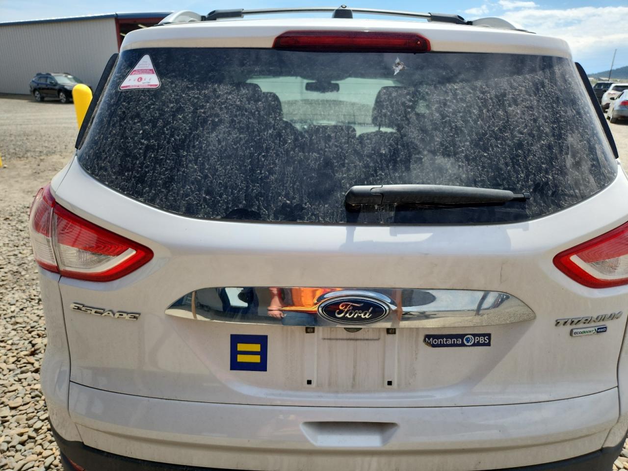 2014 Ford Escape Titanium White vin: 1FMCU9J93EUB72344 Damage: Lift Gate, Heavy Scratch, 1 To 2 Inches