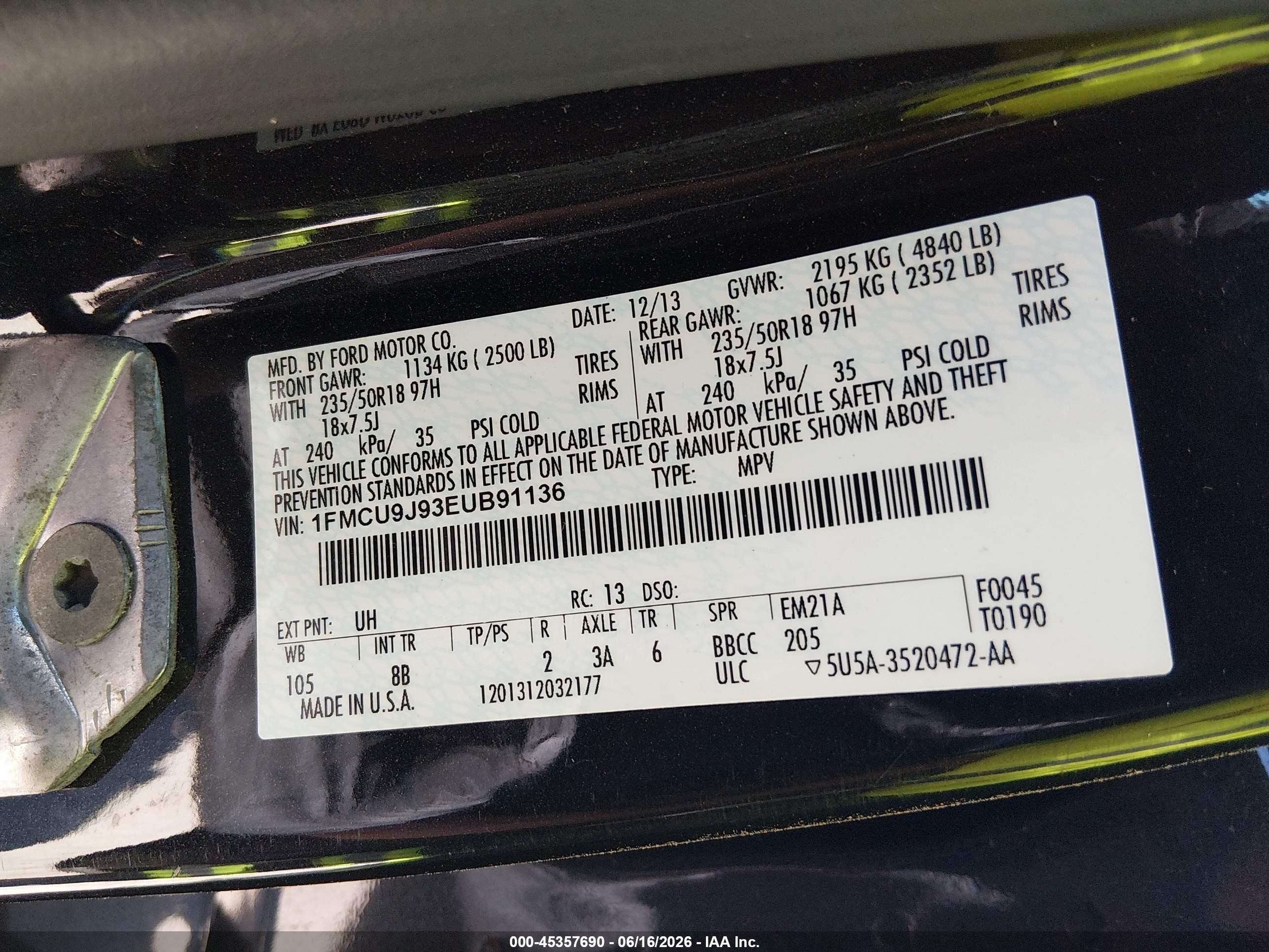 2014 Ford Escape Titanium Black vin: 1FMCU9J93EUB91136