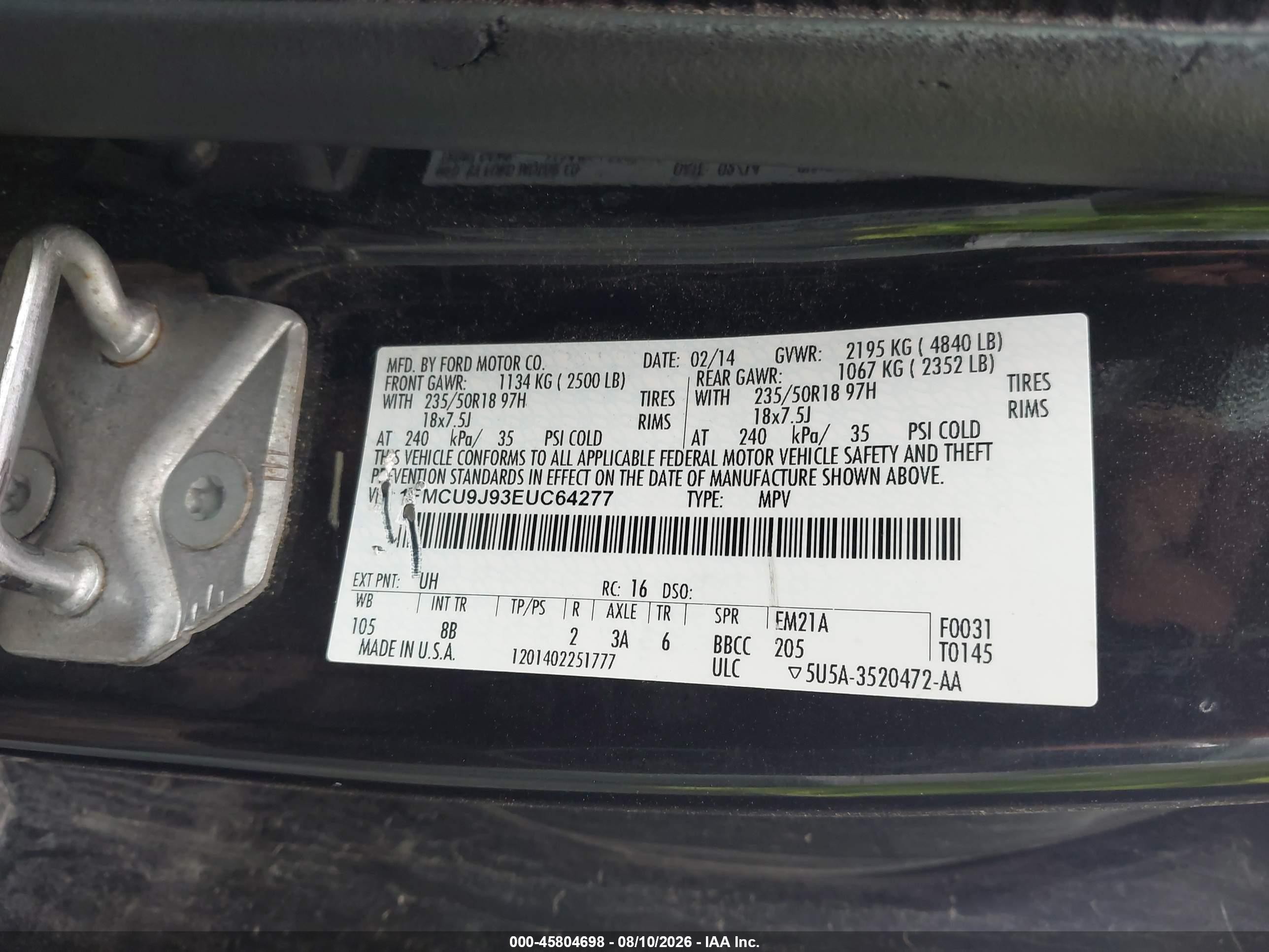 2014 Ford Escape Titanium Black vin: 1FMCU9J93EUC64277