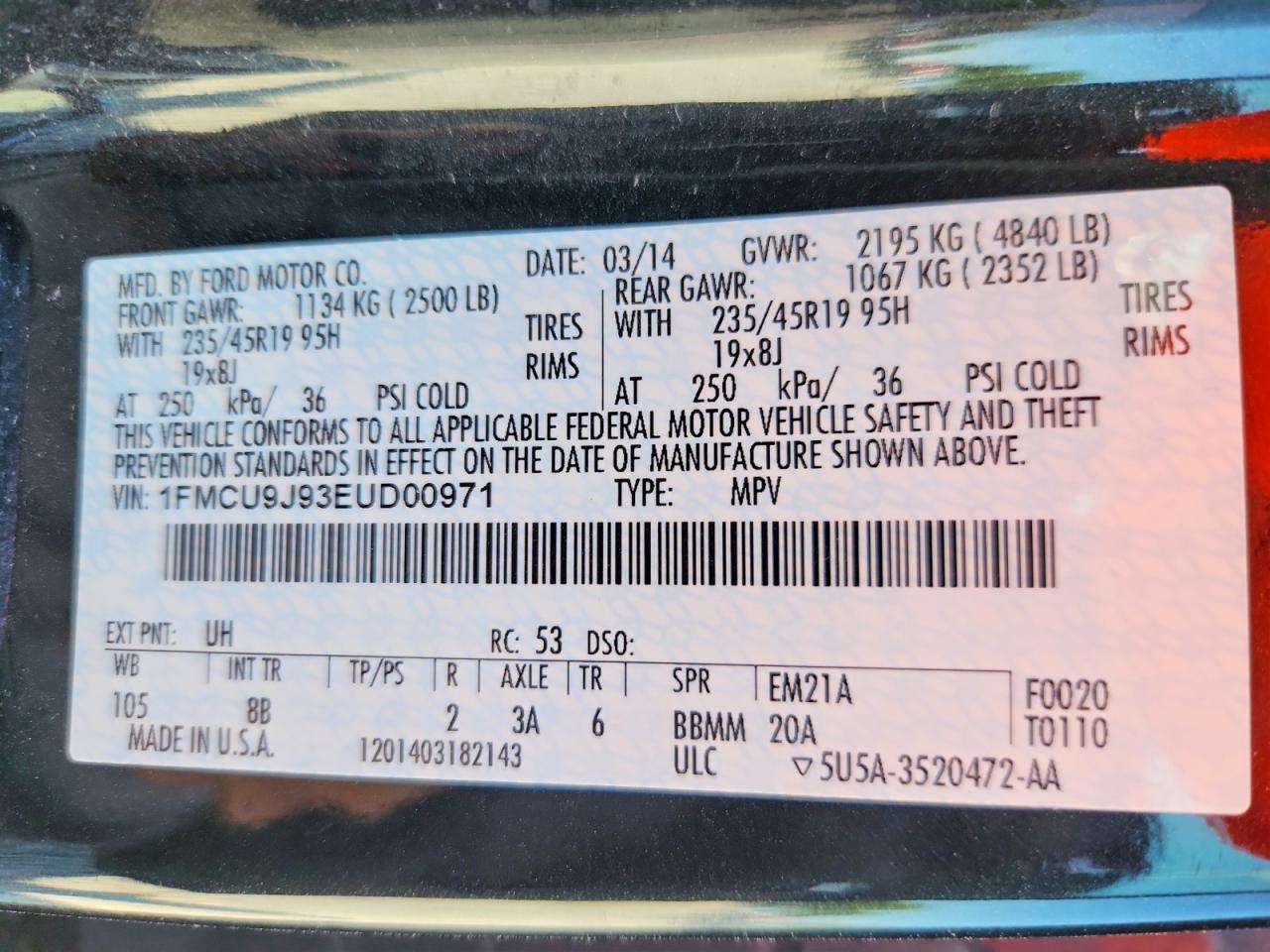 2014 Ford Escape Titanium Черный vin: 1FMCU9J93EUD00971