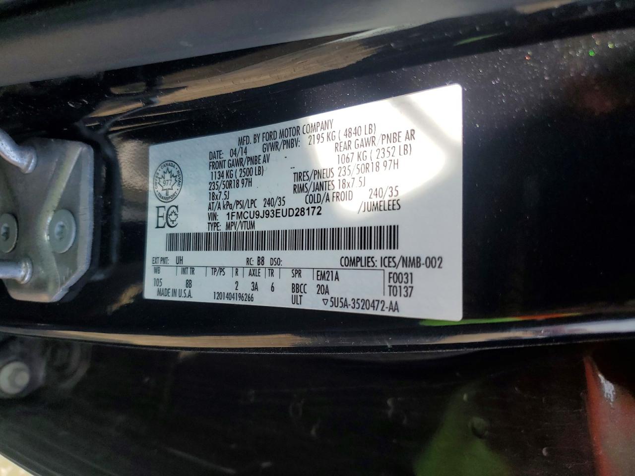 2014 Ford Escape Titanium Black vin: 1FMCU9J93EUD28172
