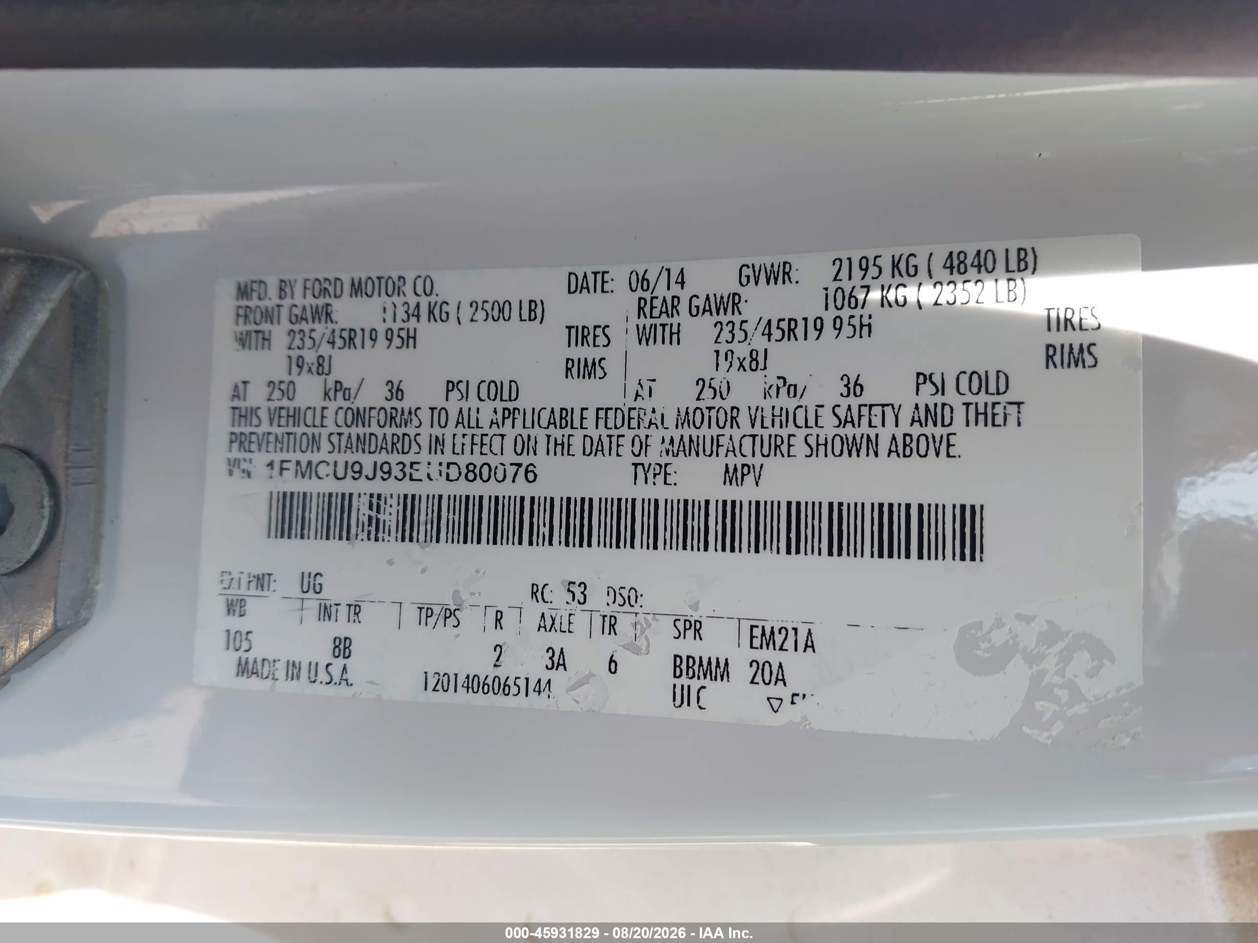 2014 Ford Escape Titanium White vin: 1FMCU9J93EUD80076