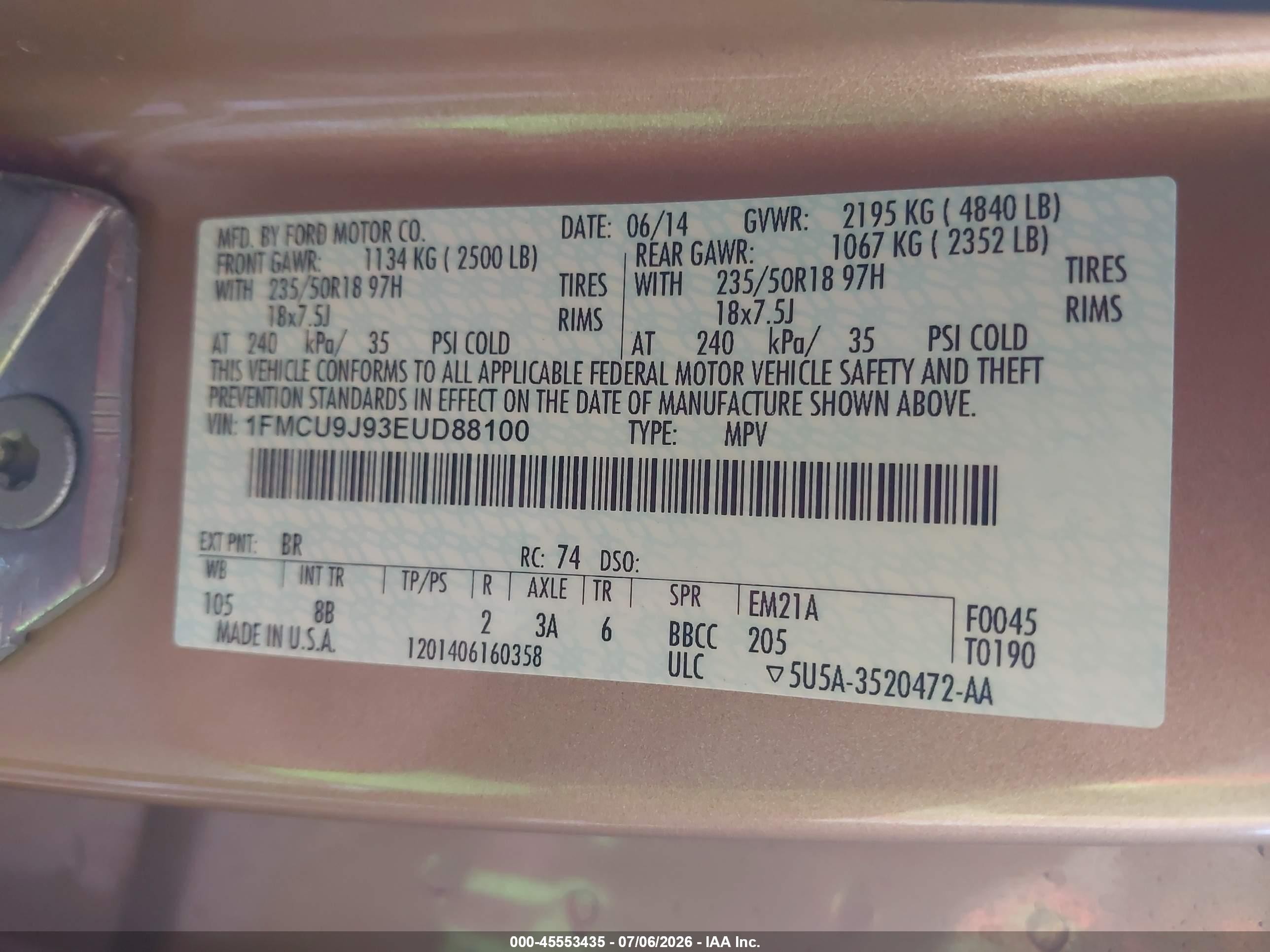 2014 Ford Escape Titanium Gold vin: 1FMCU9J93EUD88100