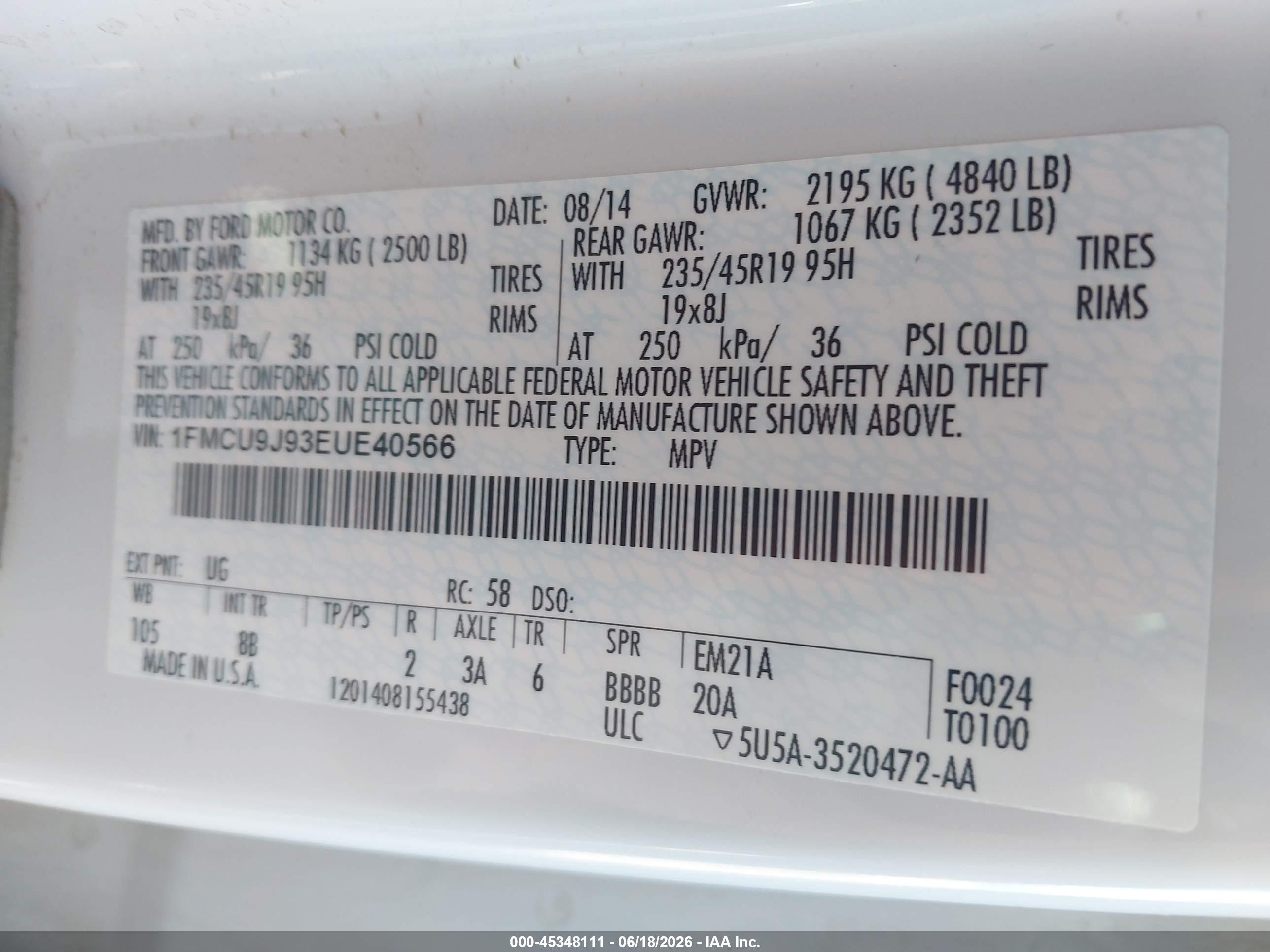 2014 Ford Escape Titanium White vin: 1FMCU9J93EUE40566