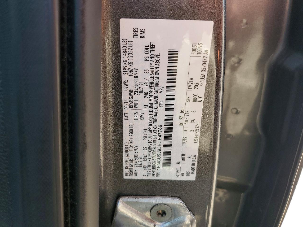 2014 Ford Escape Titanium Серый vin: 1FMCU9J93EUE47789
