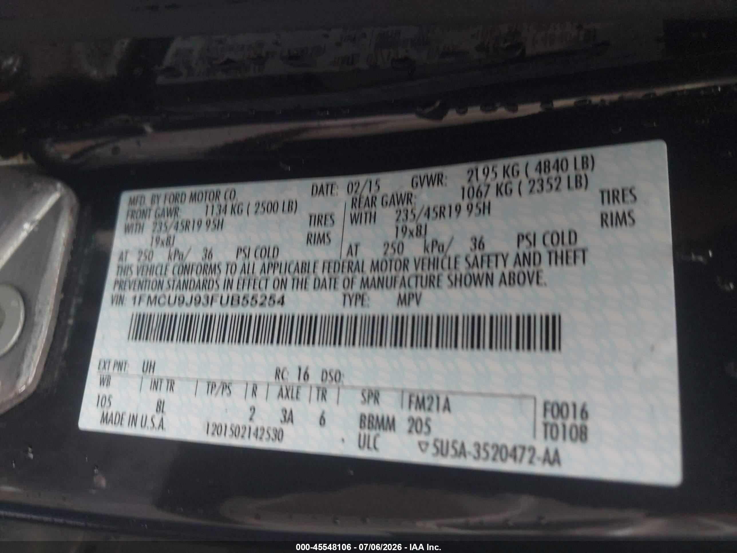 2015 Ford Escape Titanium Black vin: 1FMCU9J93FUB55254