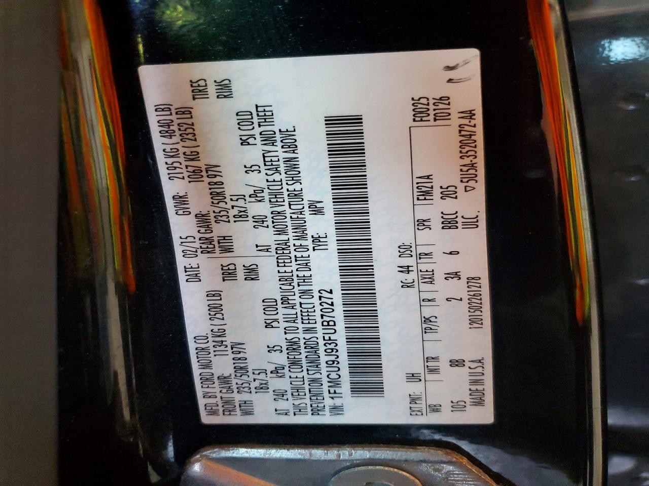 2015 Ford Escape Titanium Black vin: 1FMCU9J93FUB70272