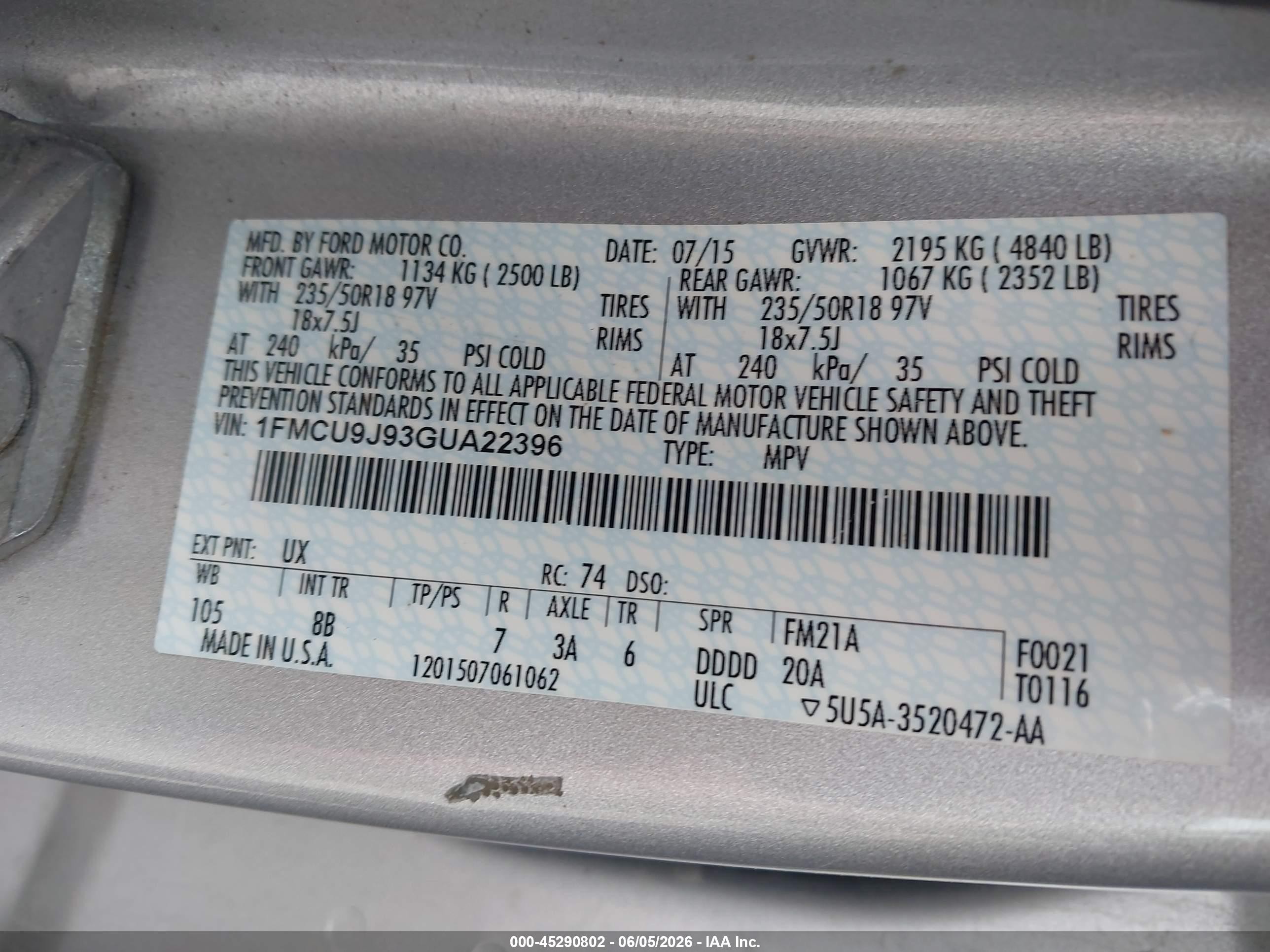 2016 Ford Escape Titanium Silver vin: 1FMCU9J93GUA22396