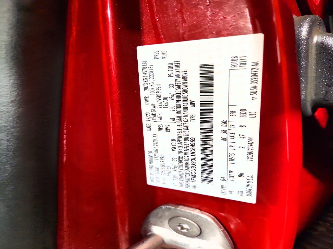2020 Ford Escape Titanium Red vin: 1FMCU9J93LUC64969