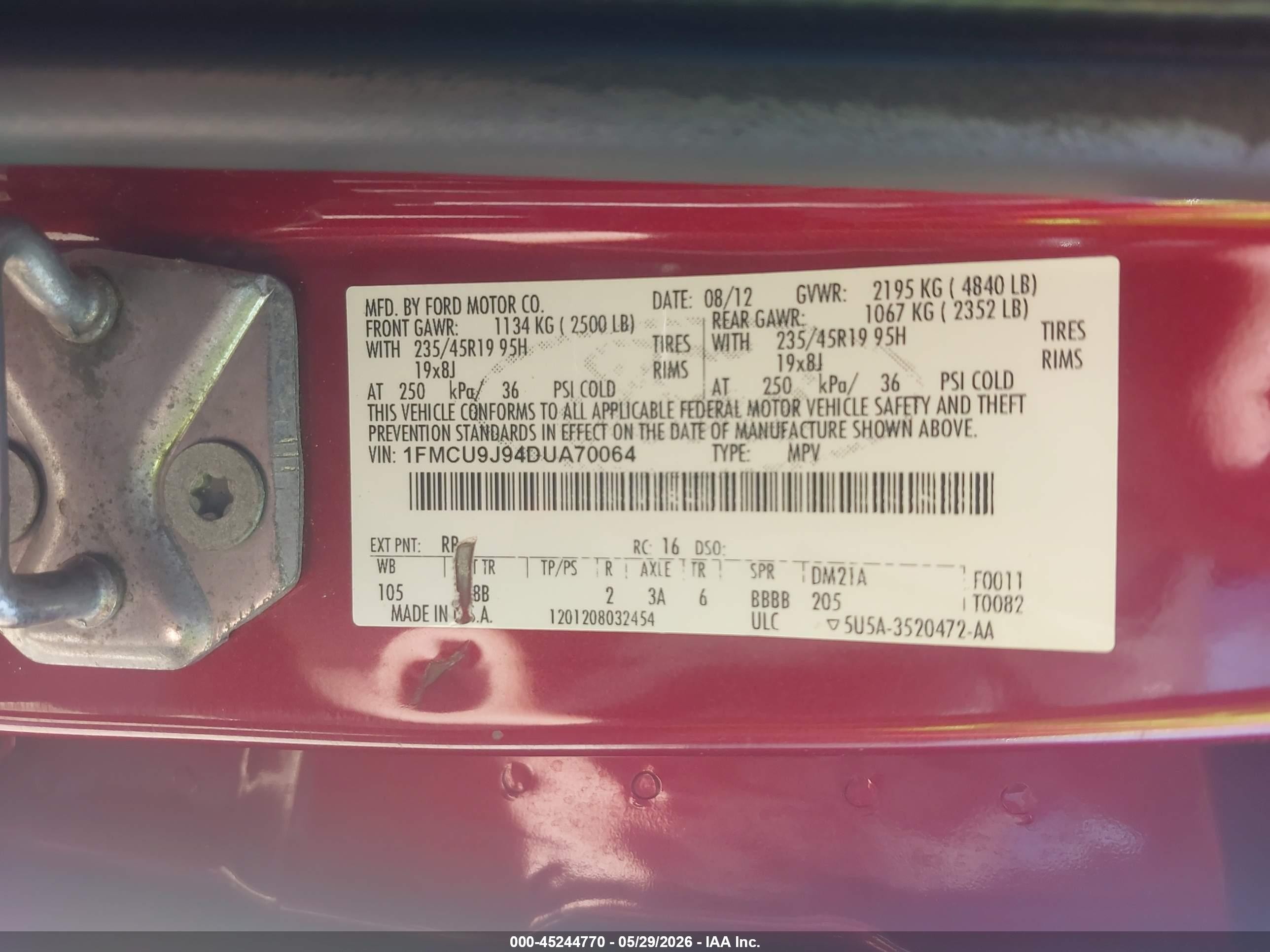2013 Ford Escape Titanium Red vin: 1FMCU9J94DUA70064