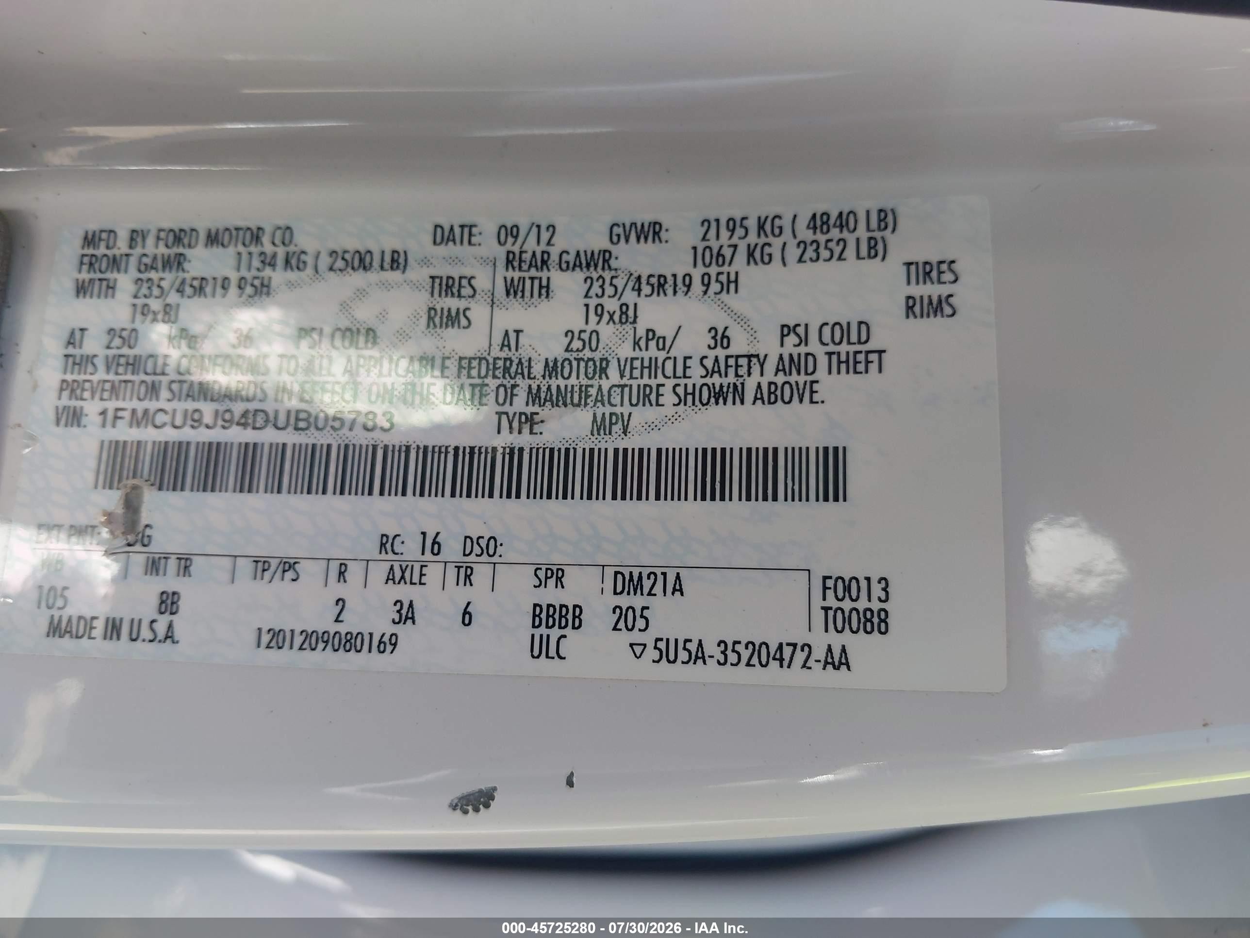 2013 Ford Escape Titanium White vin: 1FMCU9J94DUB05783