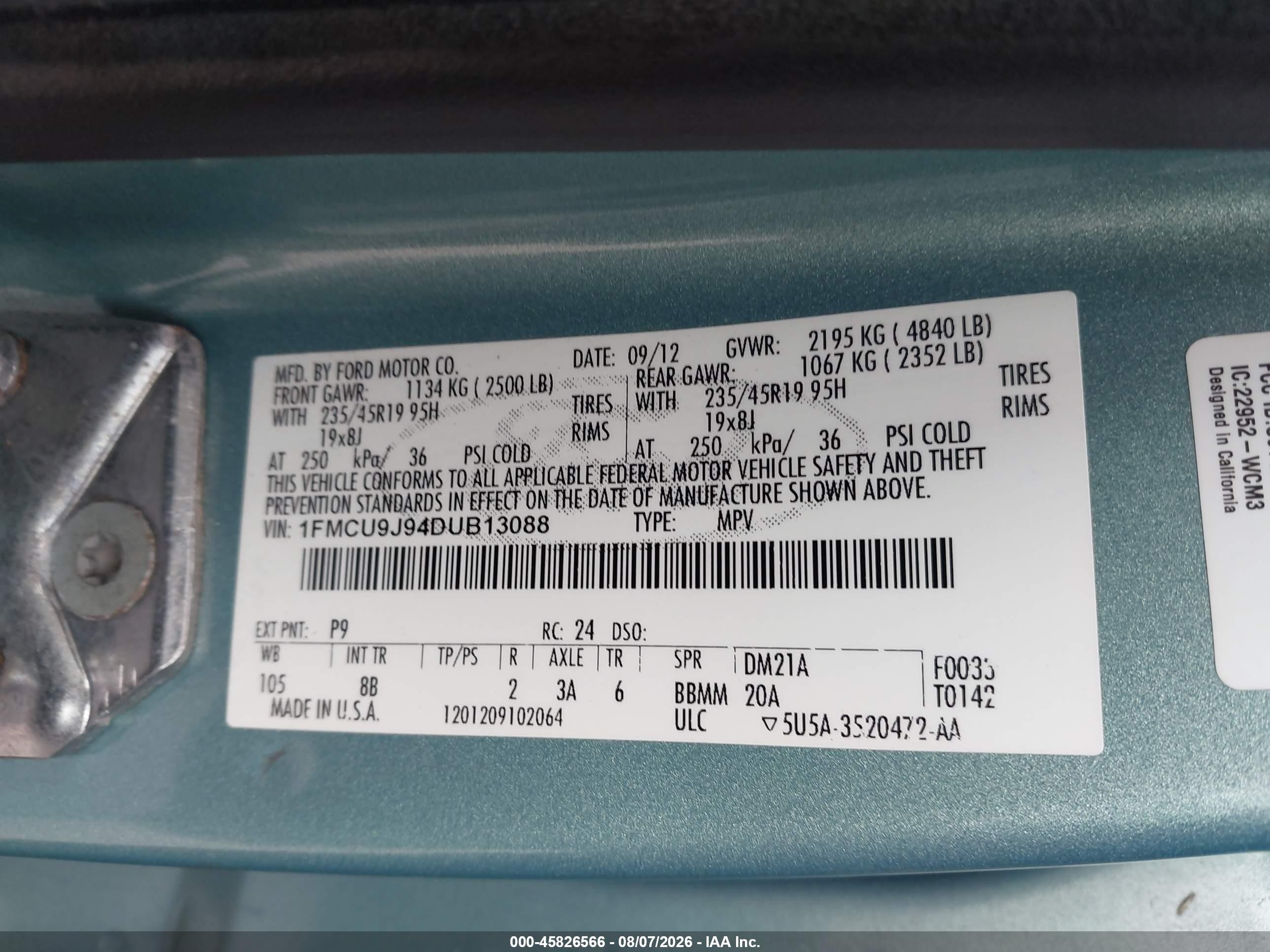 2013 Ford Escape Titanium Teal vin: 1FMCU9J94DUB13088