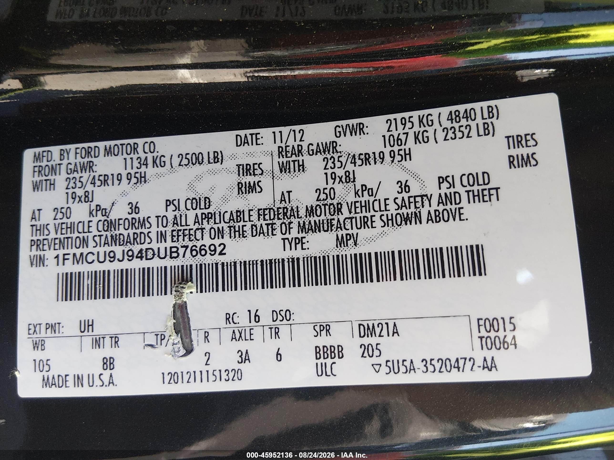 2013 Ford Escape Titanium Black vin: 1FMCU9J94DUB76692