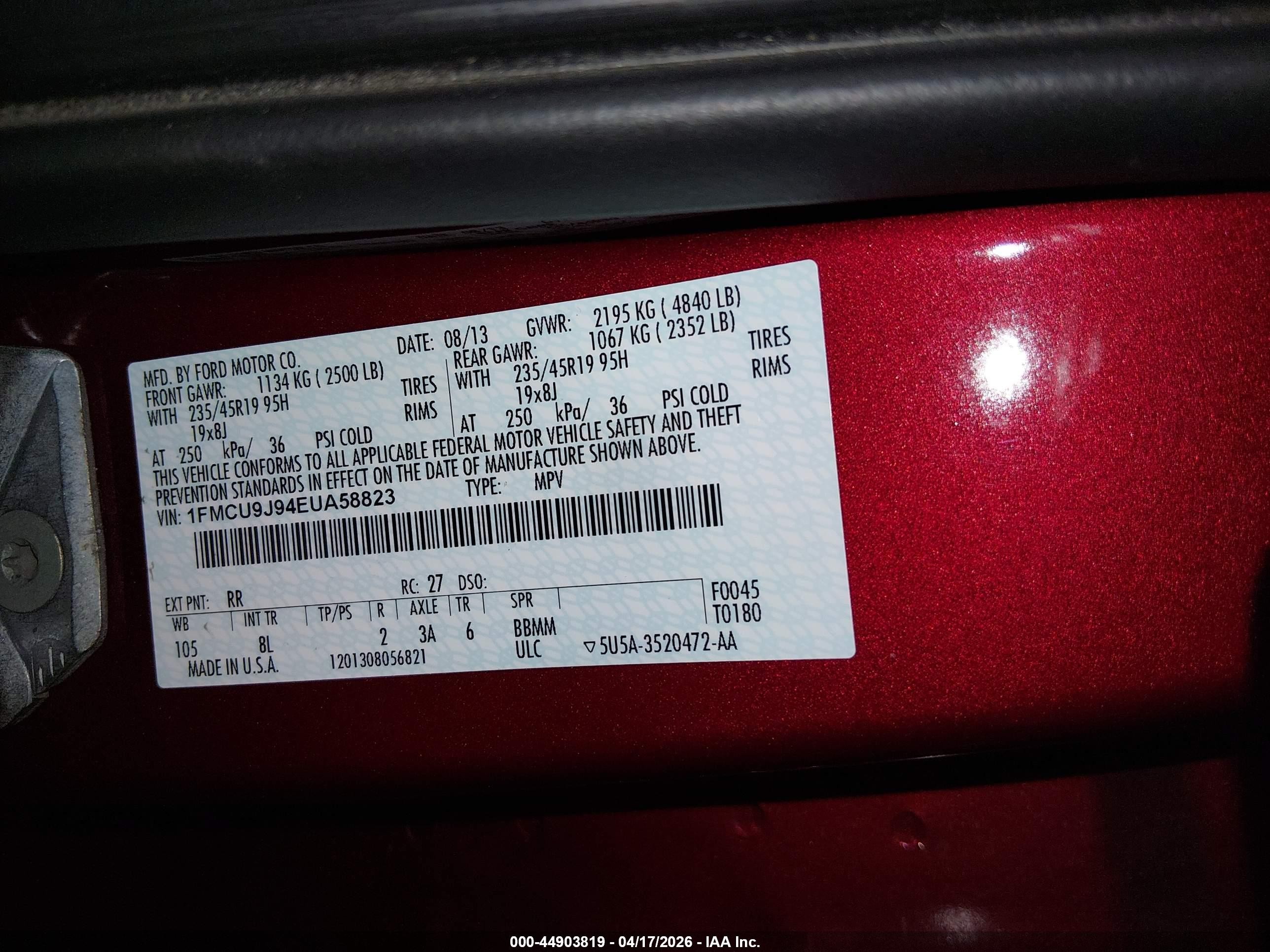 2014 Ford Escape Titanium Red vin: 1FMCU9J94EUA58823