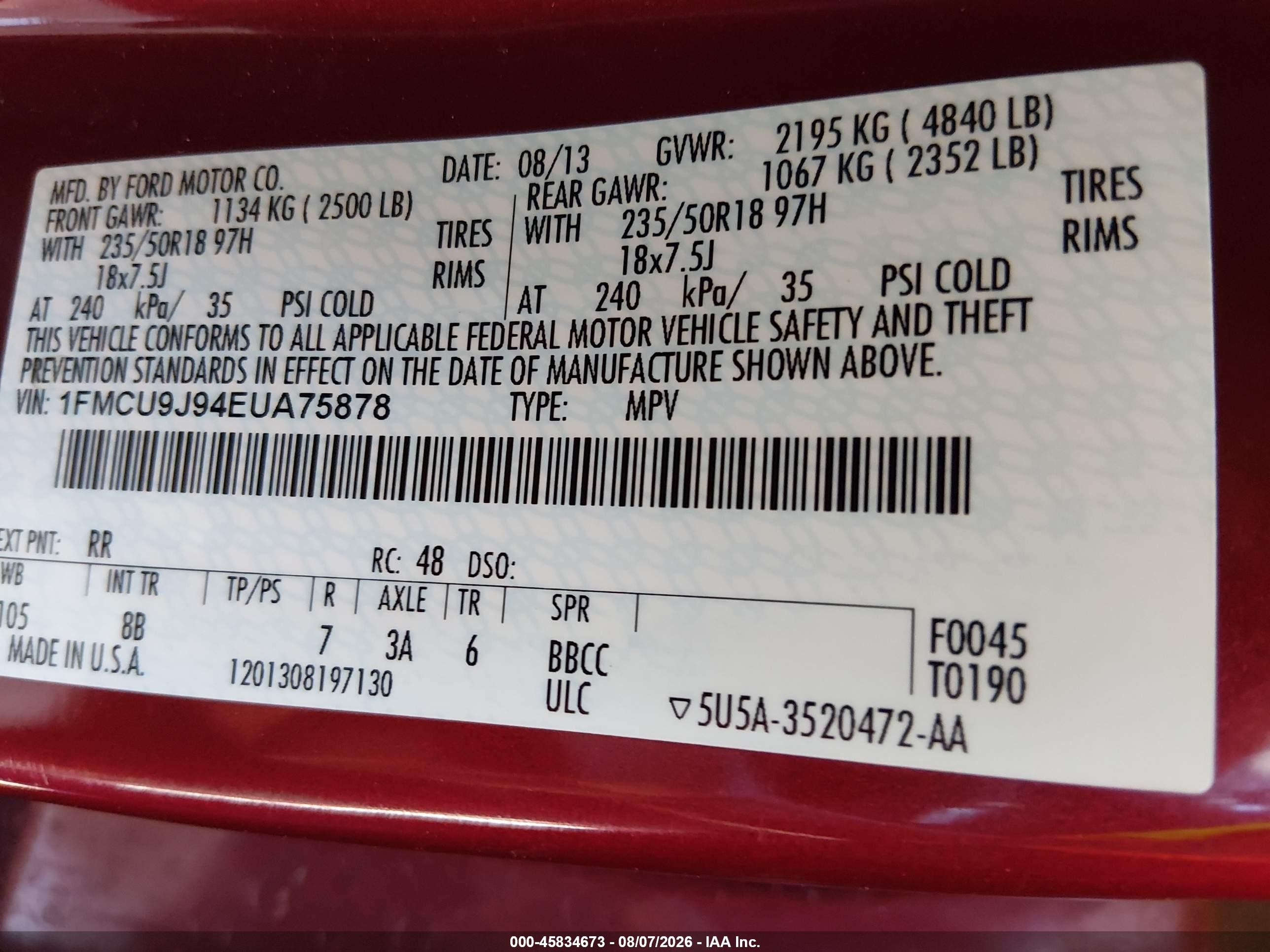 2014 Ford Escape Titanium Burgundy vin: 1FMCU9J94EUA75878
