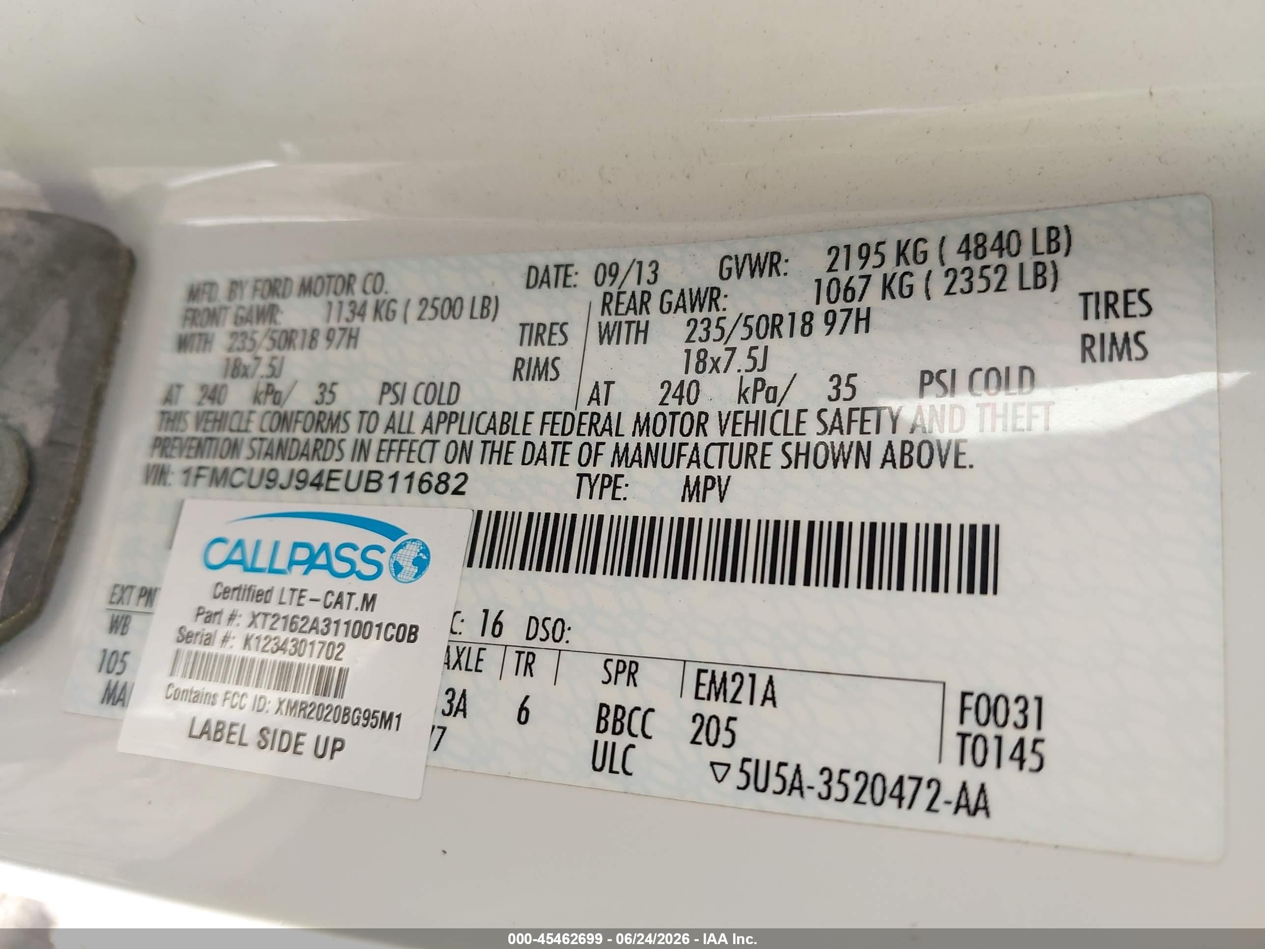 2014 Ford Escape Titanium Белый vin: 1FMCU9J94EUB11682