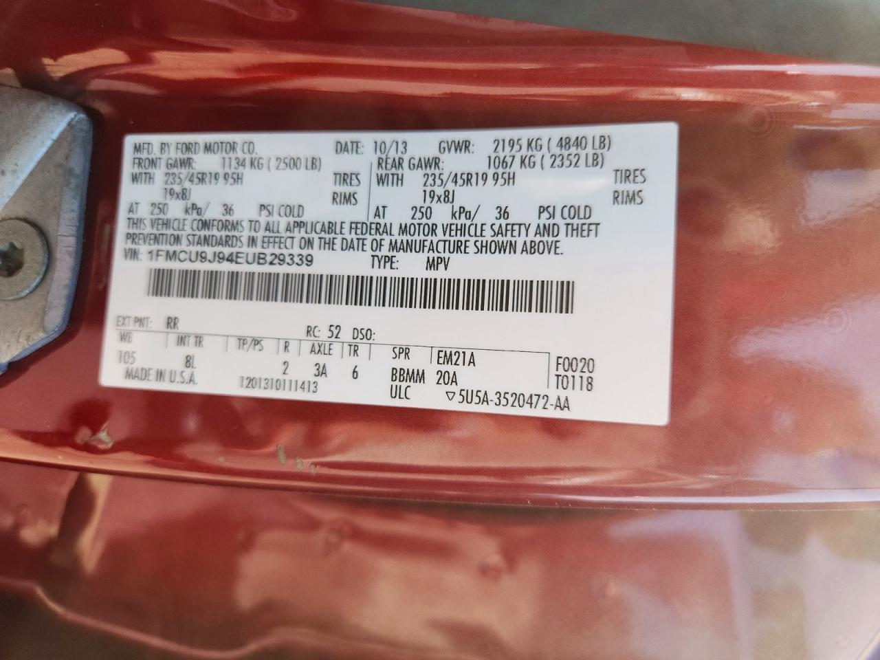 2014 Ford Escape Titanium Red vin: 1FMCU9J94EUB29339