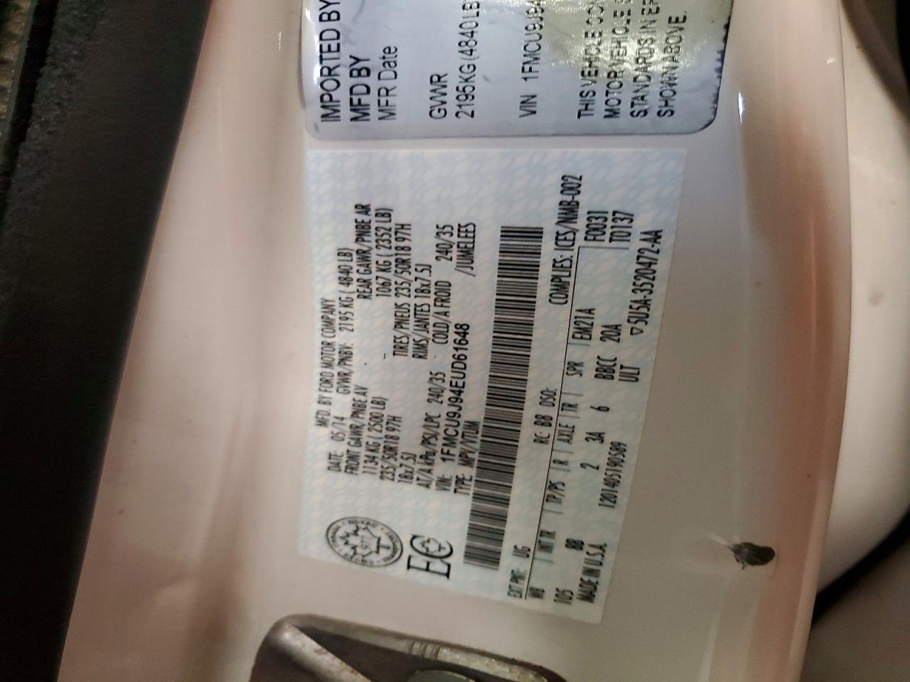 2014 Ford Escape Titanium White vin: 1FMCU9J94EUD61648