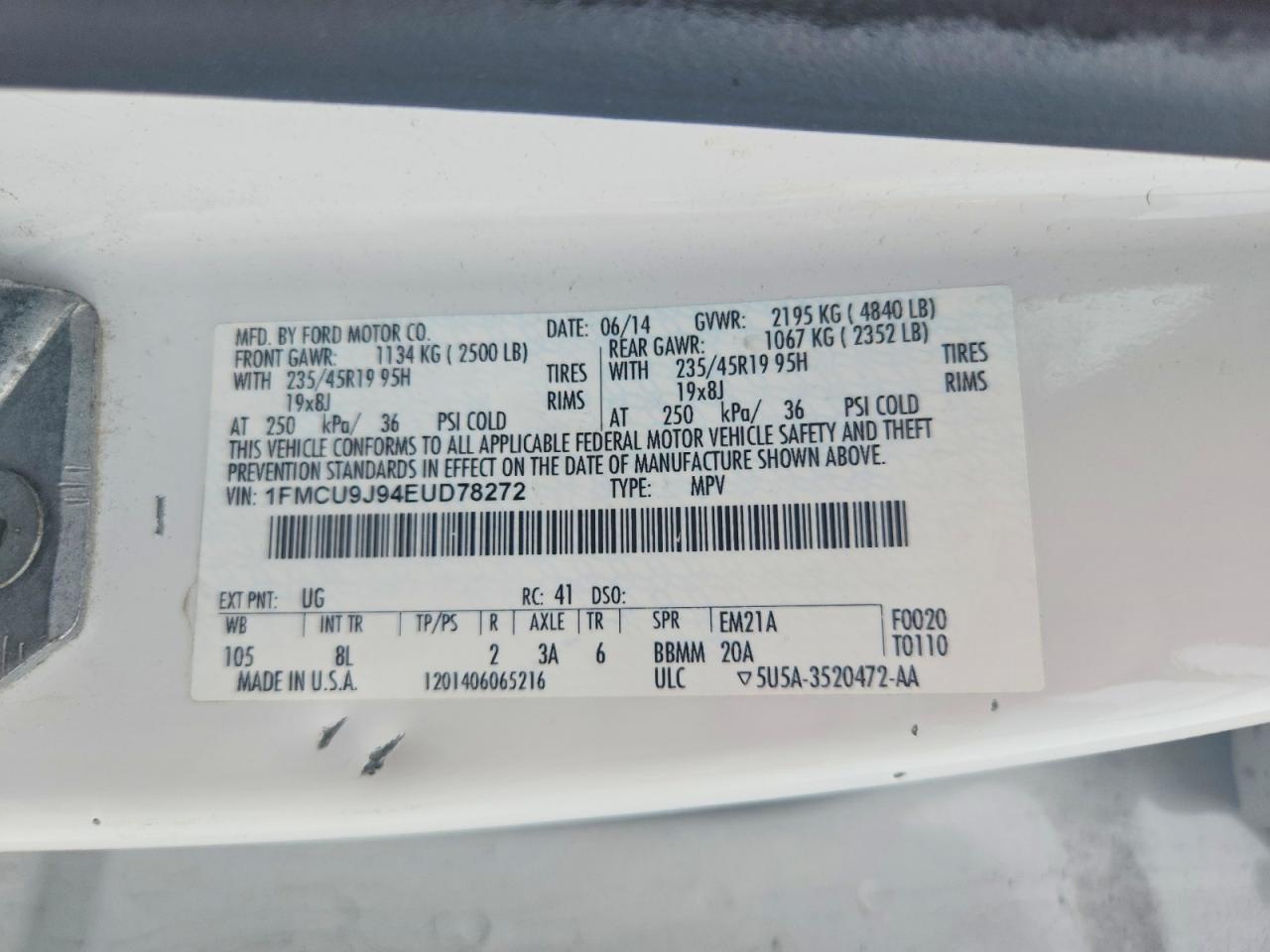 2014 Ford Escape Titanium White vin: 1FMCU9J94EUD78272
