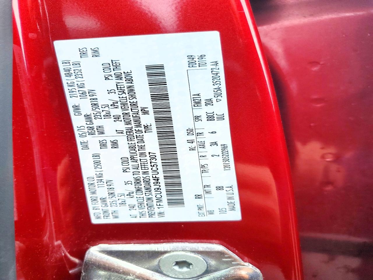 2015 Ford Escape Titanium Red vin: 1FMCU9J94FUC57307