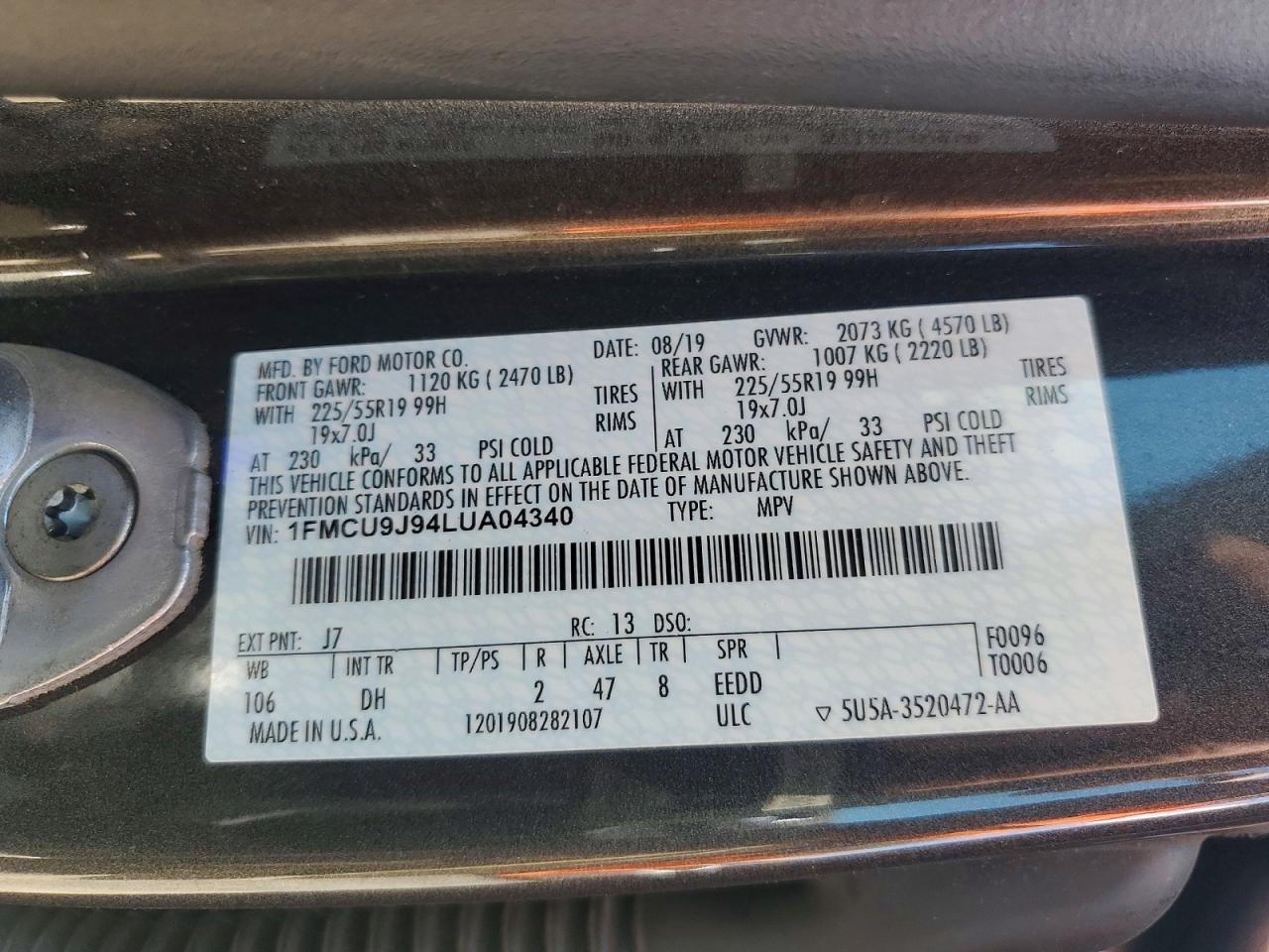 2020 Ford Escape Titanium Gray vin: 1FMCU9J94LUA04340