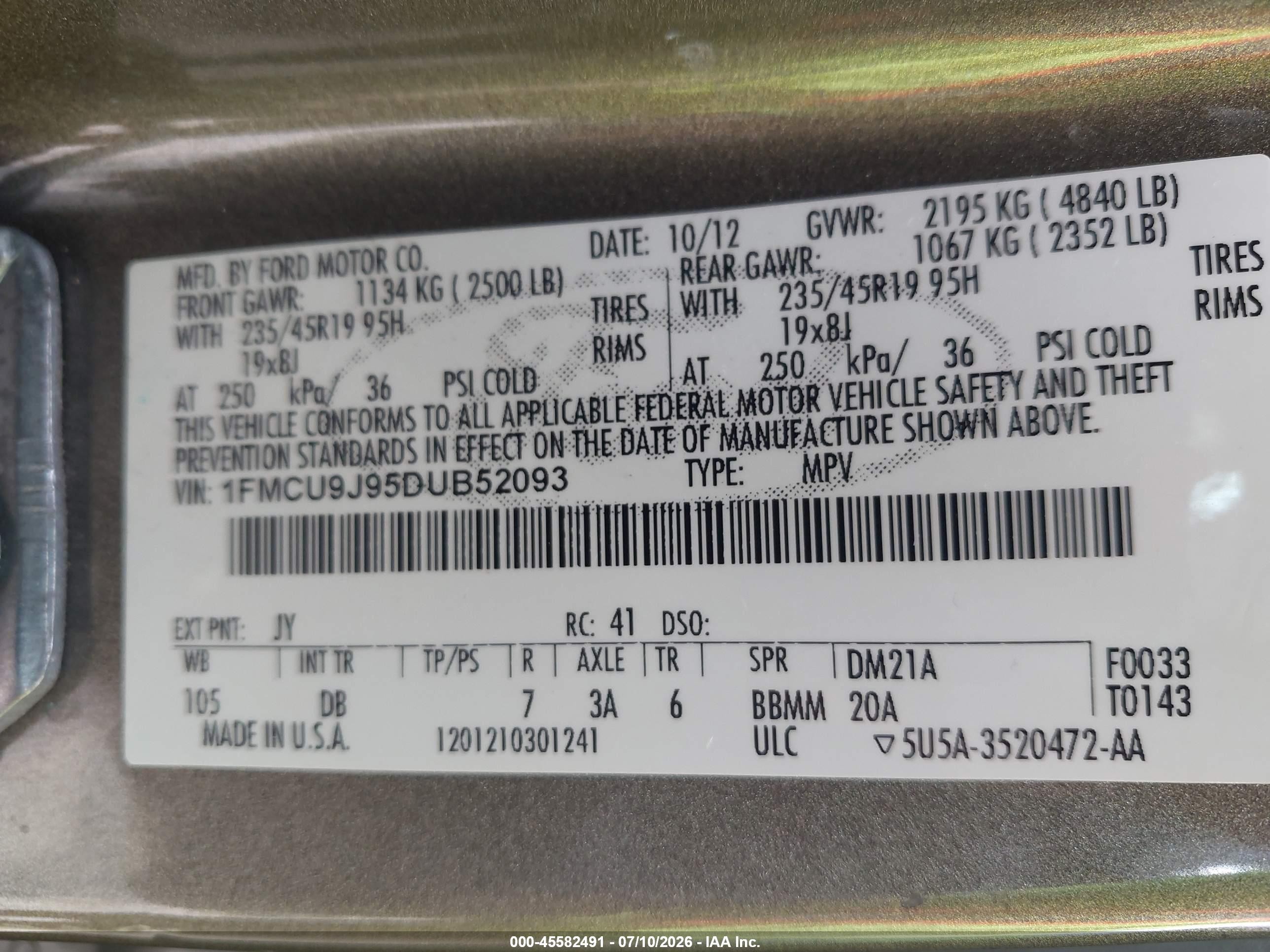 2013 Ford Escape Titanium Green vin: 1FMCU9J95DUB52093
