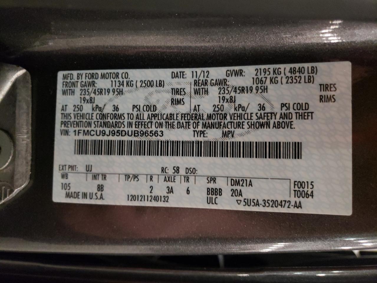 2013 Ford Escape Titanium Серый vin: 1FMCU9J95DUB96563