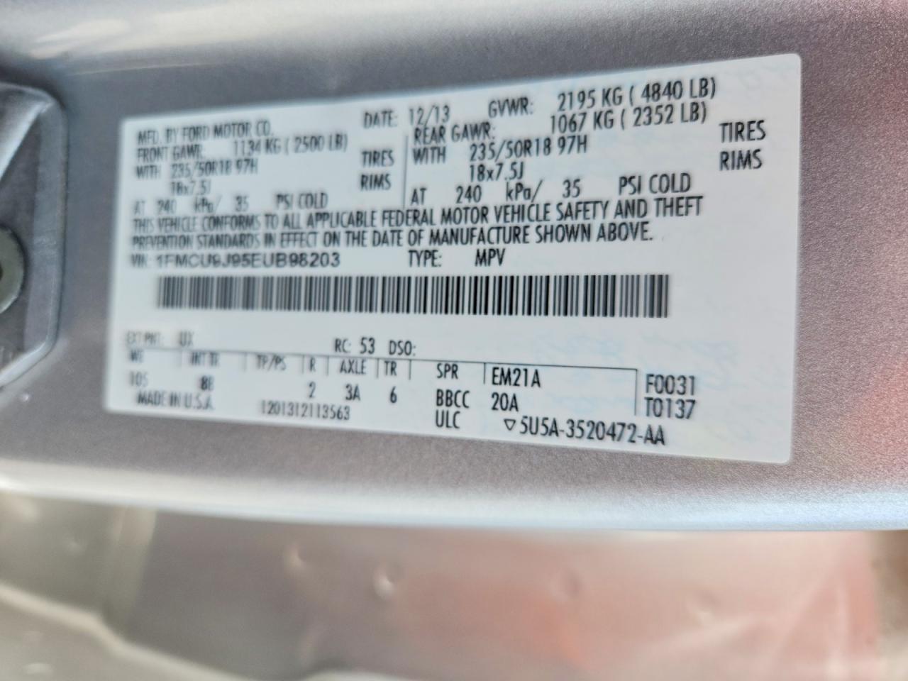 2014 Ford Escape Titanium Silver vin: 1FMCU9J95EUB98203