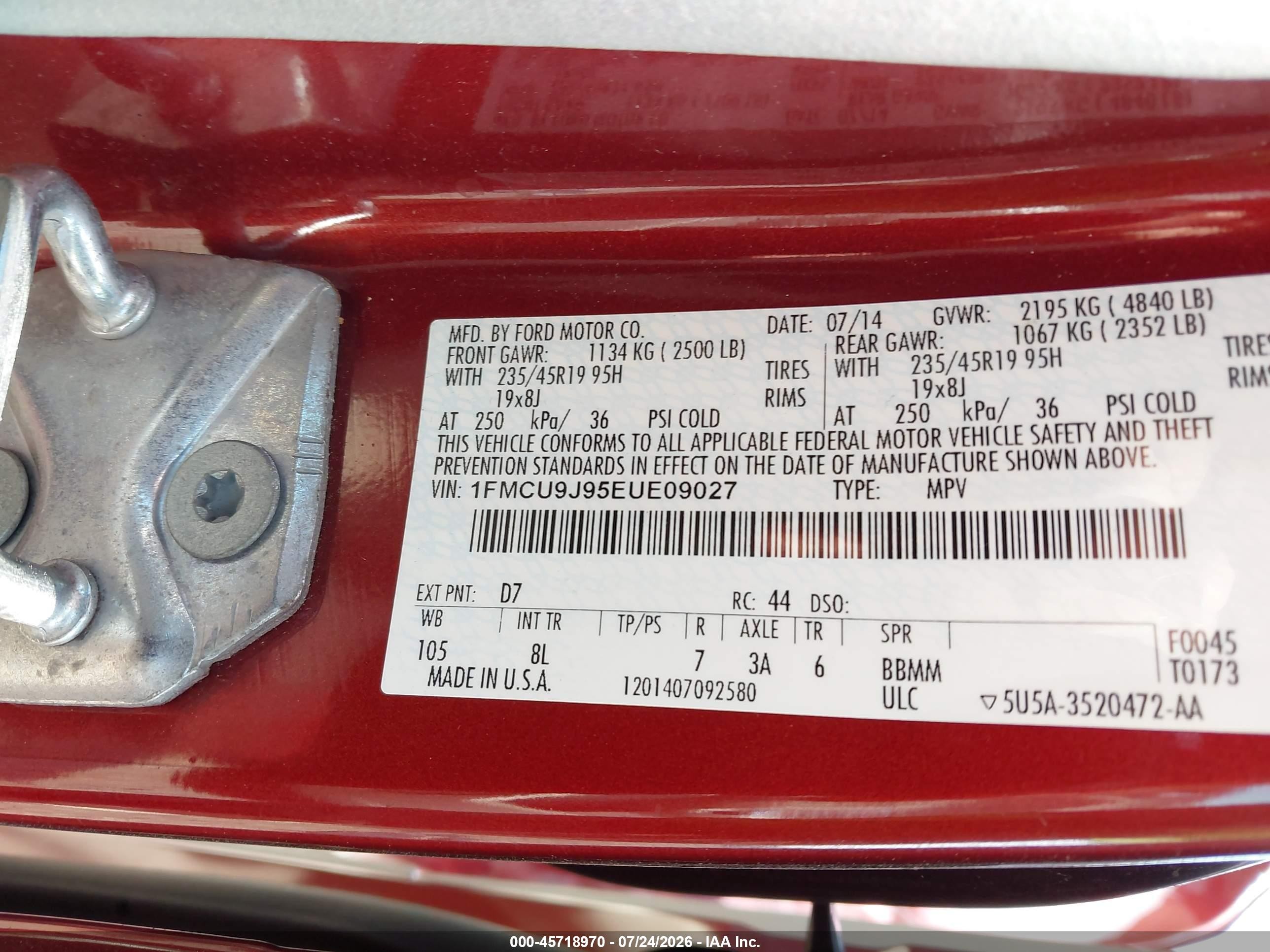 2014 Ford Escape Titanium Красный vin: 1FMCU9J95EUE09027