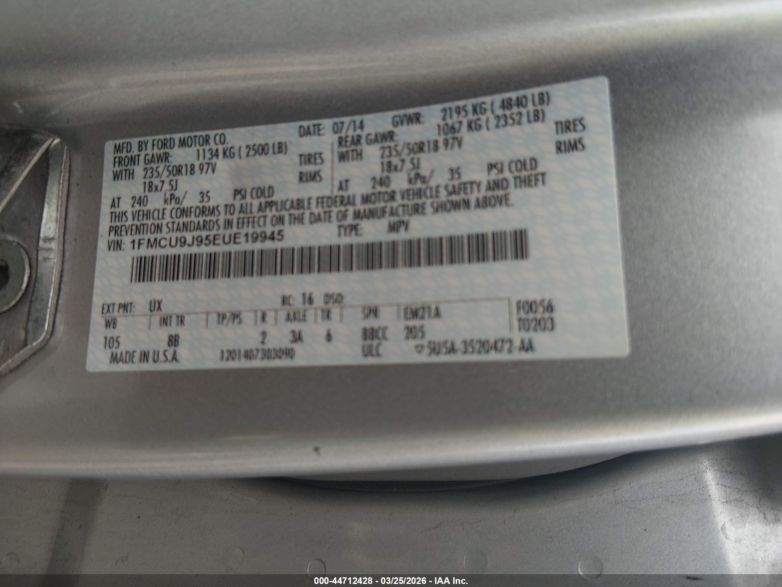 2014 Ford Escape Titanium Silver vin: 1FMCU9J95EUE19945