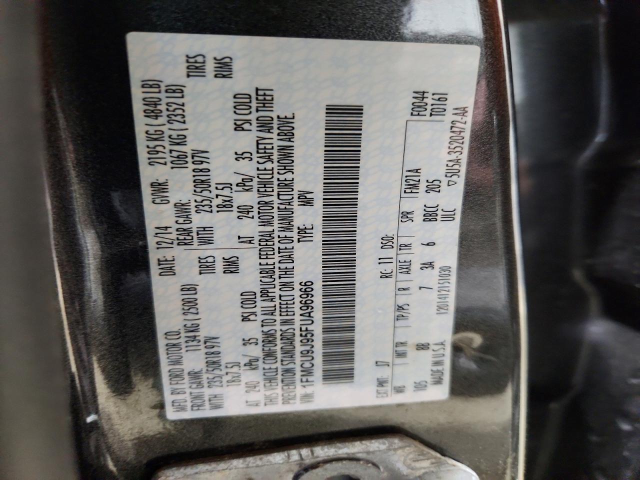 2015 Ford Escape Titanium Gray vin: 1FMCU9J95FUA96966