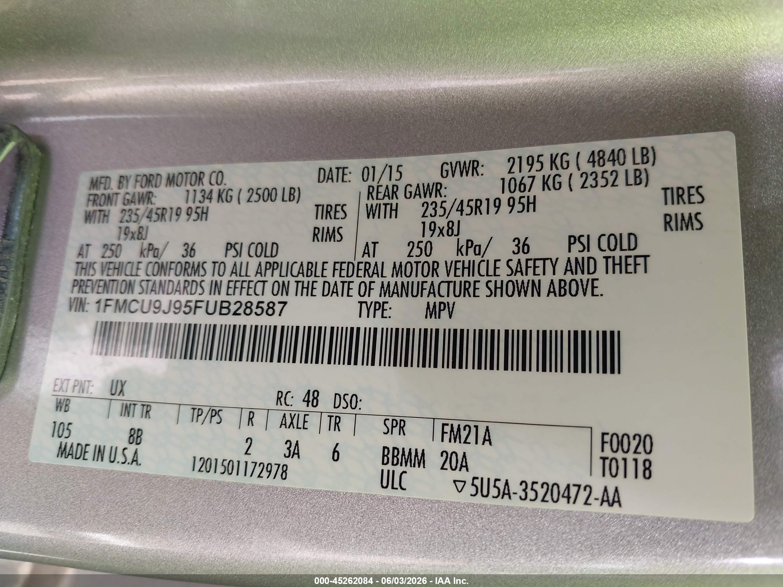 2015 Ford Escape Titanium Серебряный vin: 1FMCU9J95FUB28587
