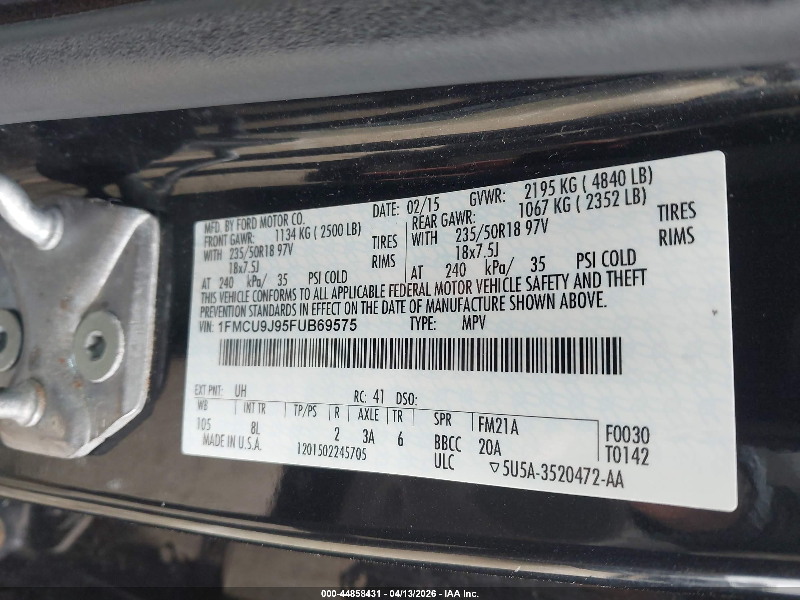 2015 Ford Escape Titanium Black vin: 1FMCU9J95FUB69575