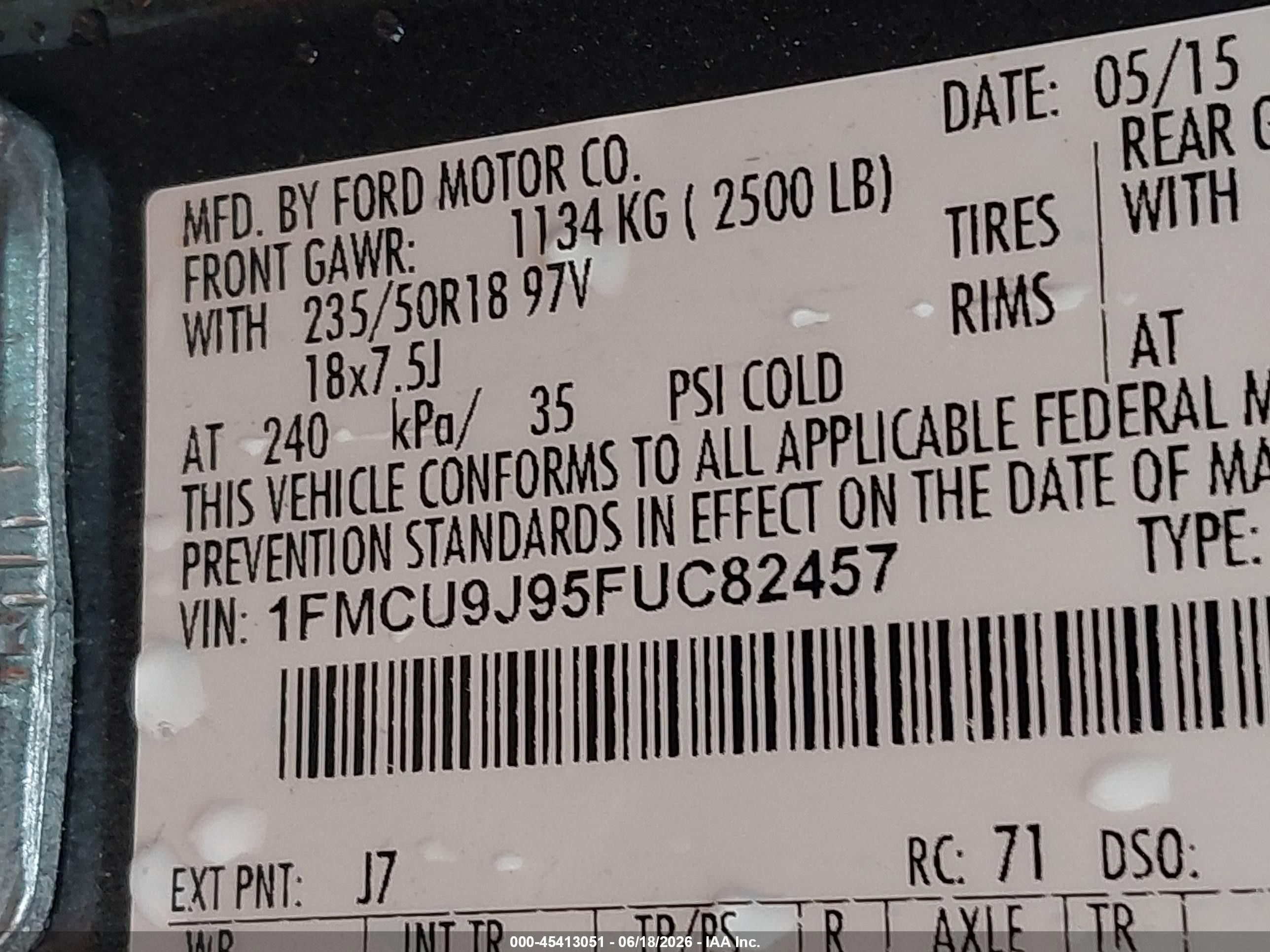 2015 Ford Escape Titanium Gray vin: 1FMCU9J95FUC82457