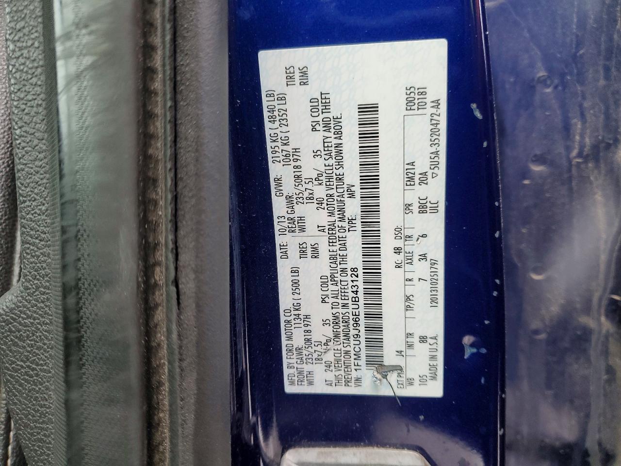 2014 Ford Escape Titanium Blue vin: 1FMCU9J96EUB43128