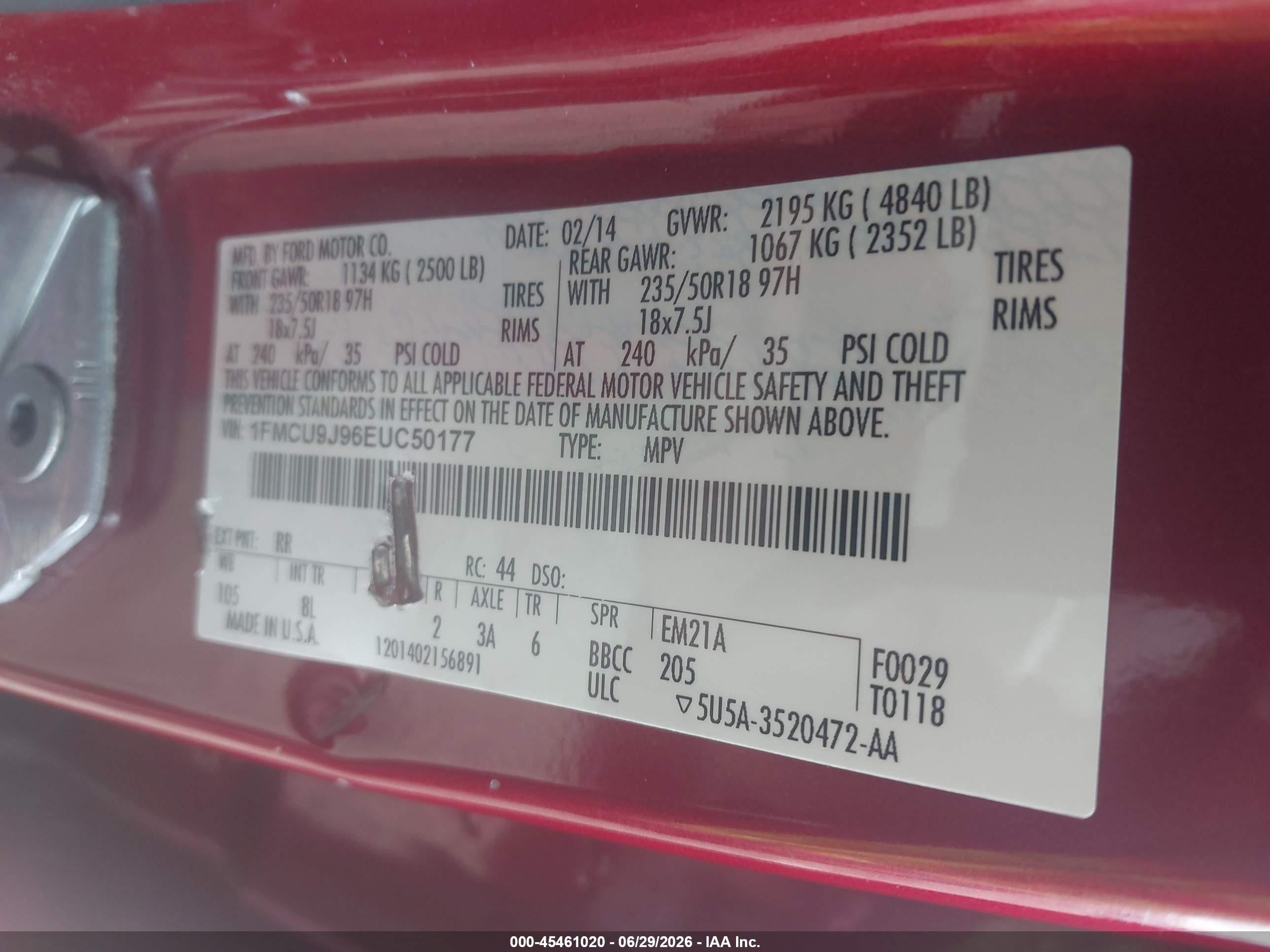 2014 Ford Escape Titanium Red vin: 1FMCU9J96EUC50177