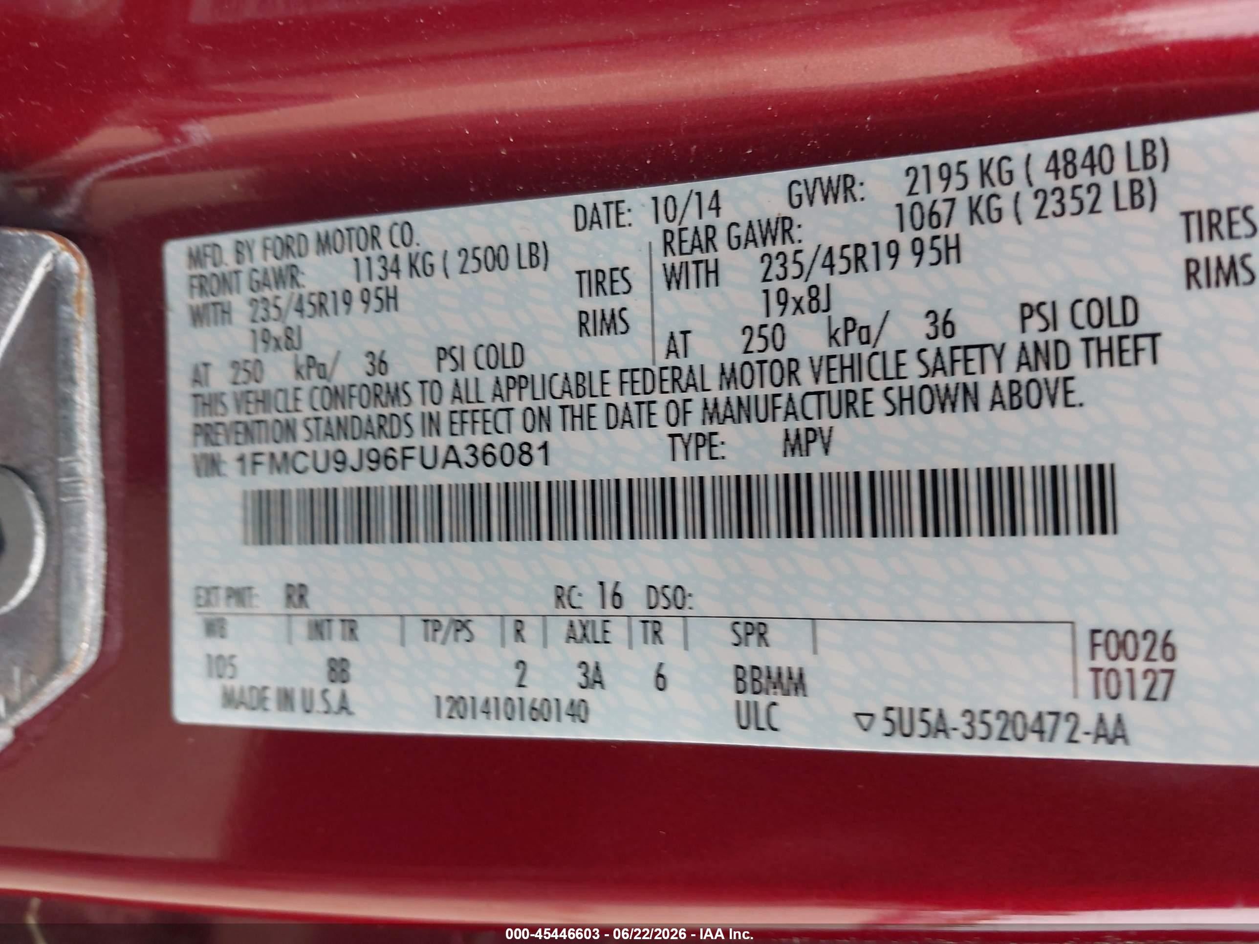 2015 Ford Escape Titanium Red vin: 1FMCU9J96FUA36081