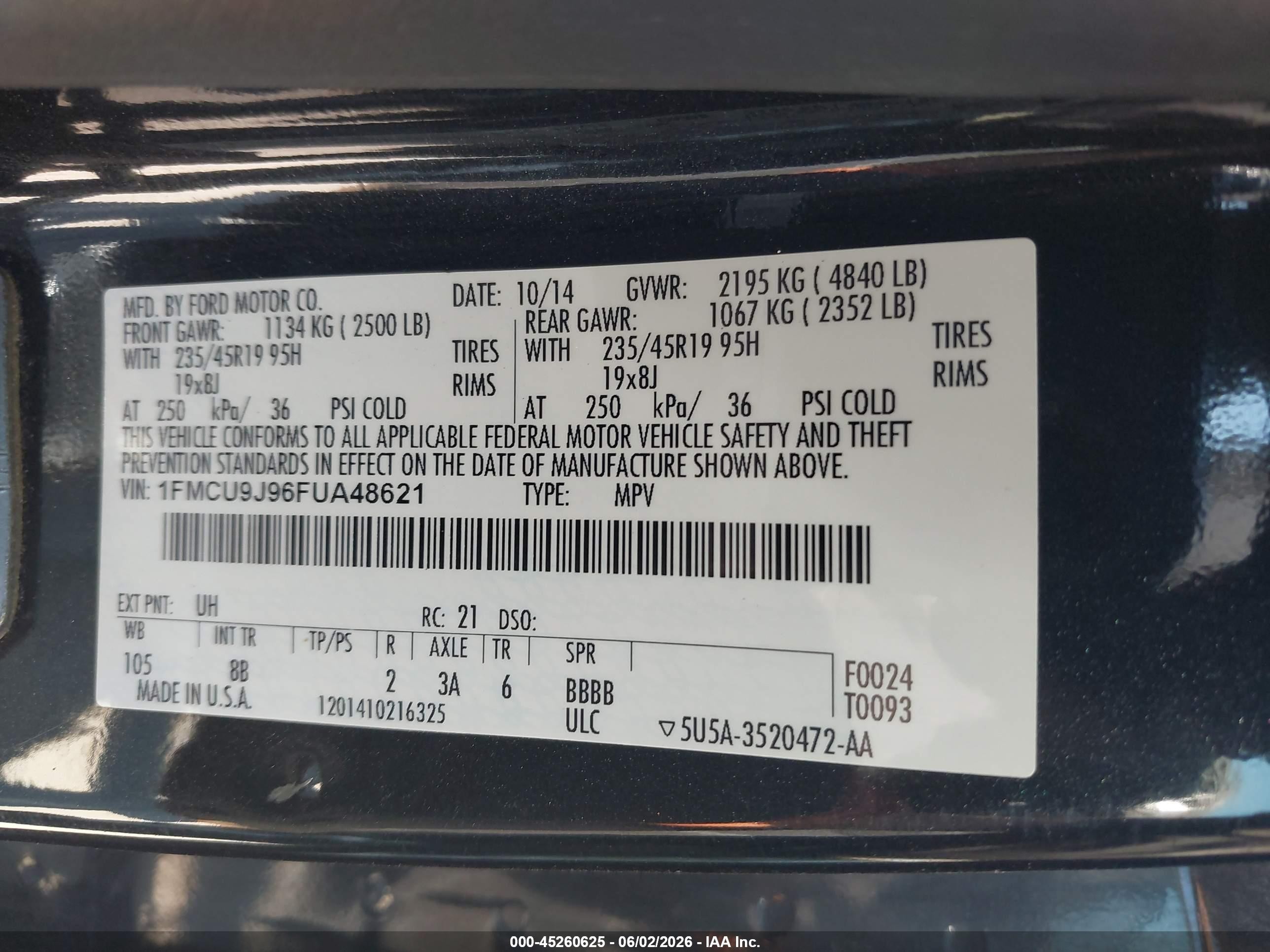 2015 Ford Escape Titanium Black vin: 1FMCU9J96FUA48621