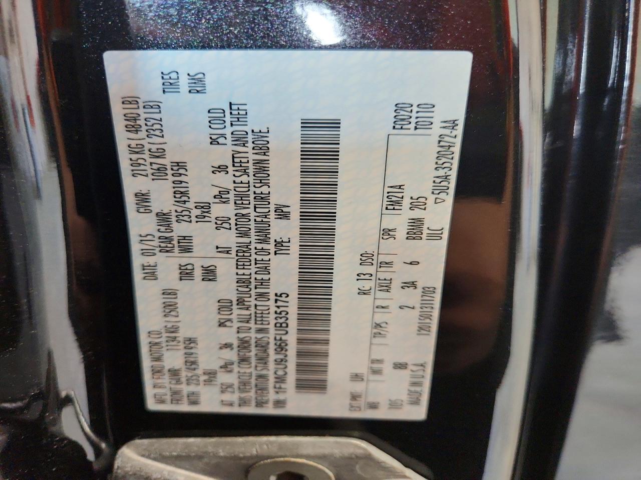 2015 Ford Escape Titanium Black vin: 1FMCU9J96FUB35175