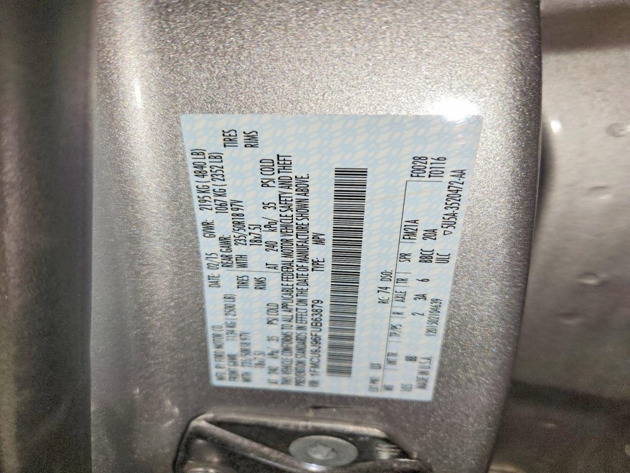 2015 Ford Escape Titanium Silver vin: 1FMCU9J96FUB63879