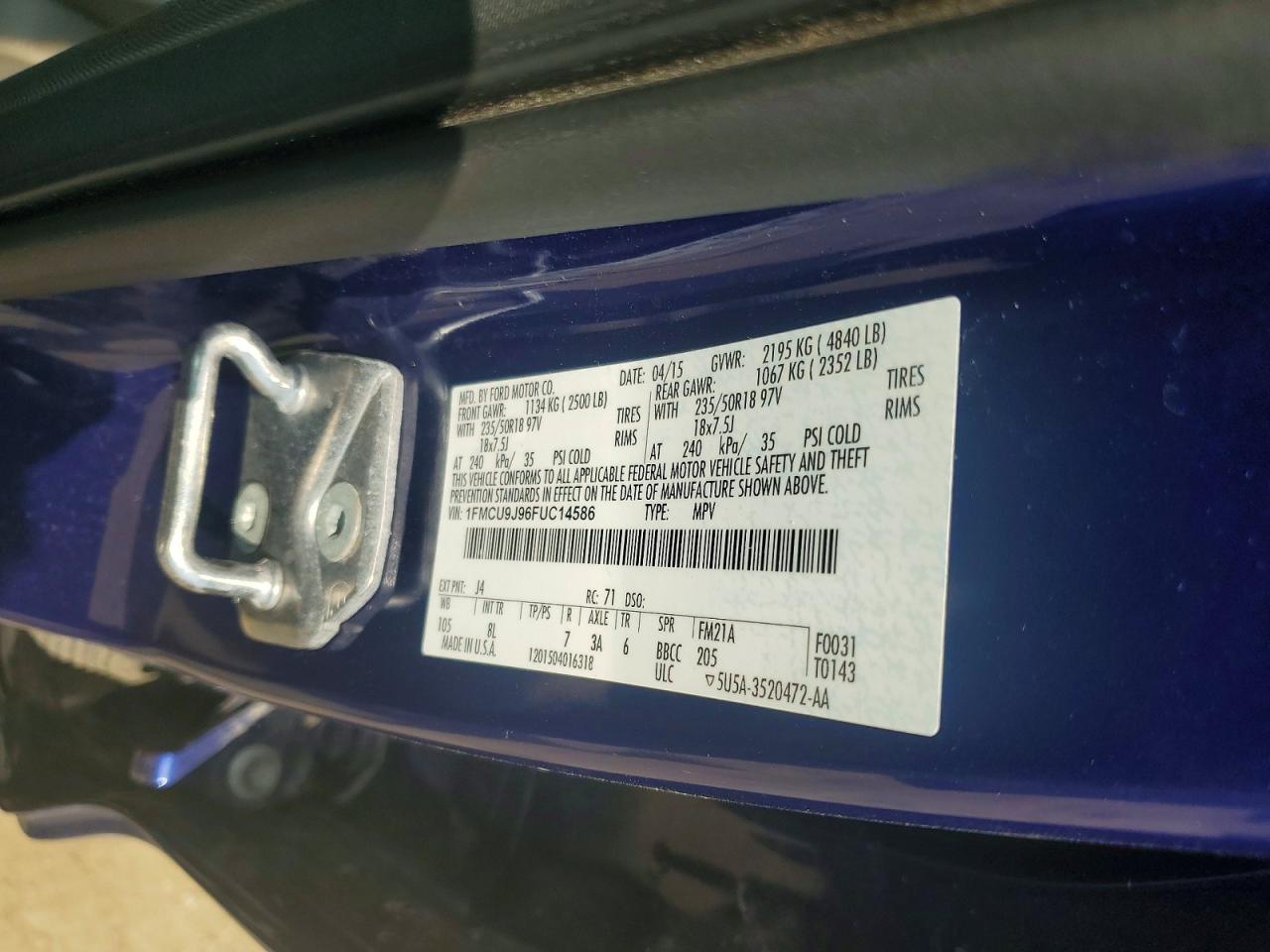 2015 Ford Escape Titanium Blue vin: 1FMCU9J96FUC14586
