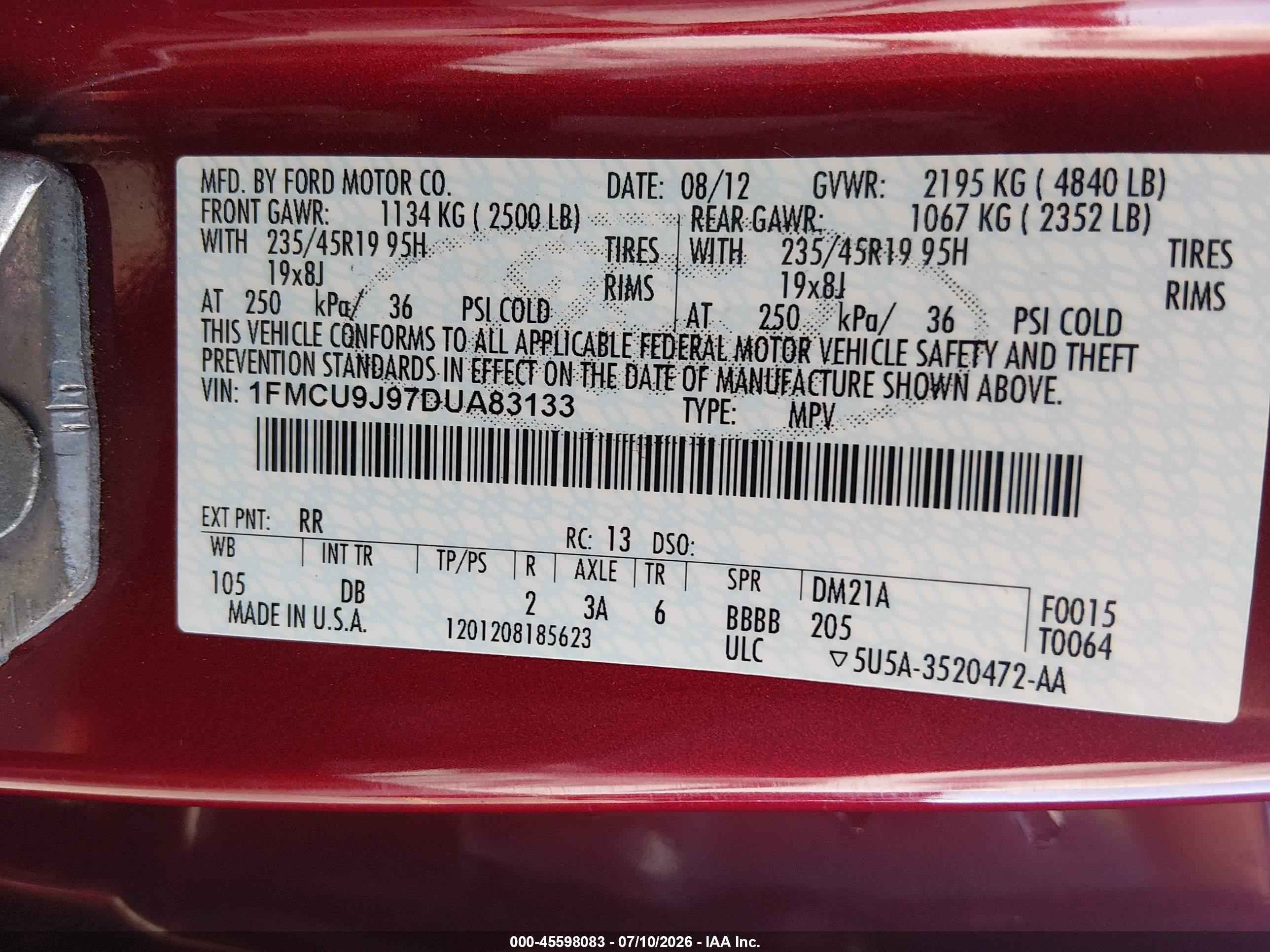 2013 Ford Escape Titanium Red vin: 1FMCU9J97DUA83133