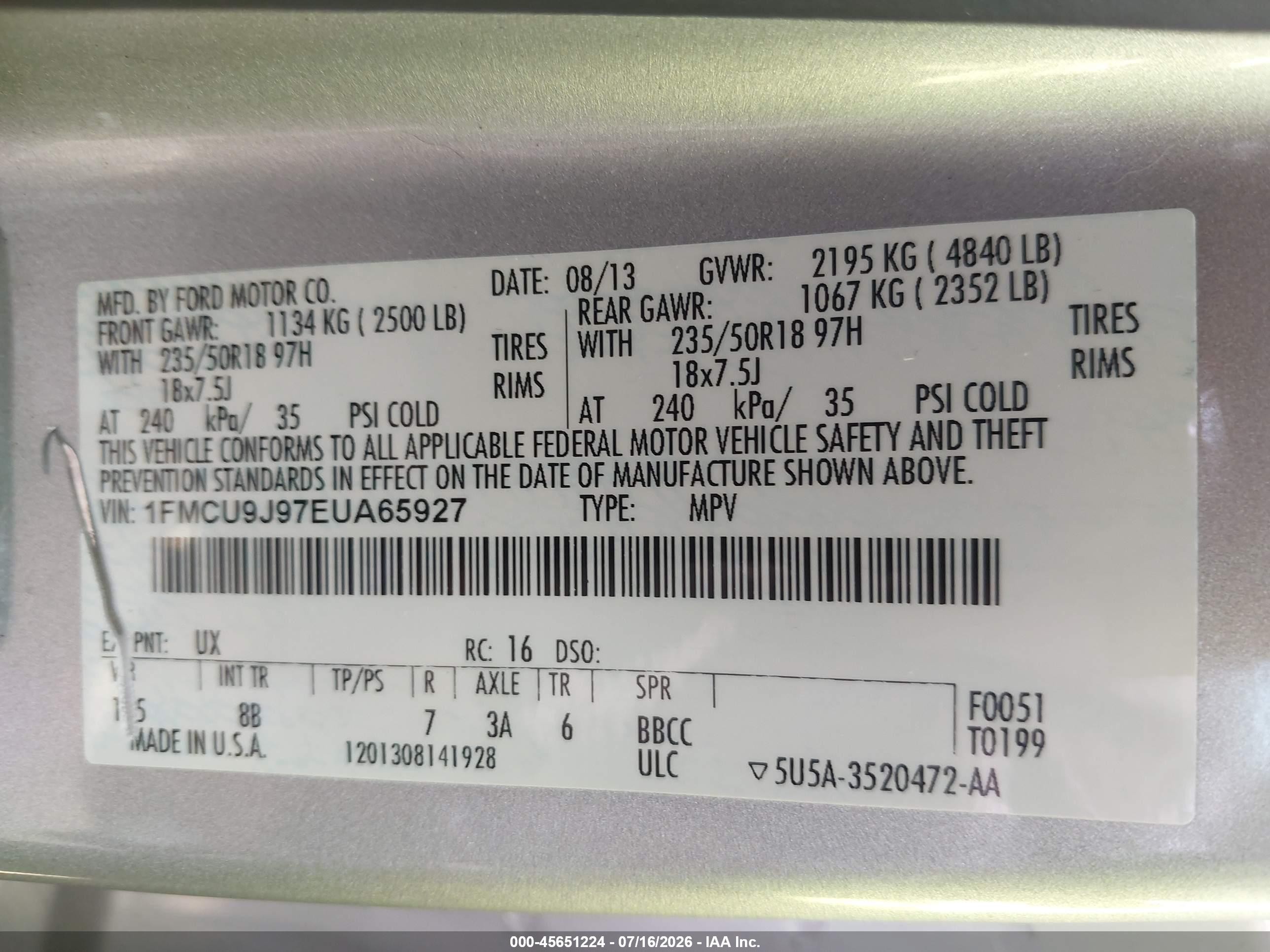 2014 Ford Escape Titanium Silver vin: 1FMCU9J97EUA65927
