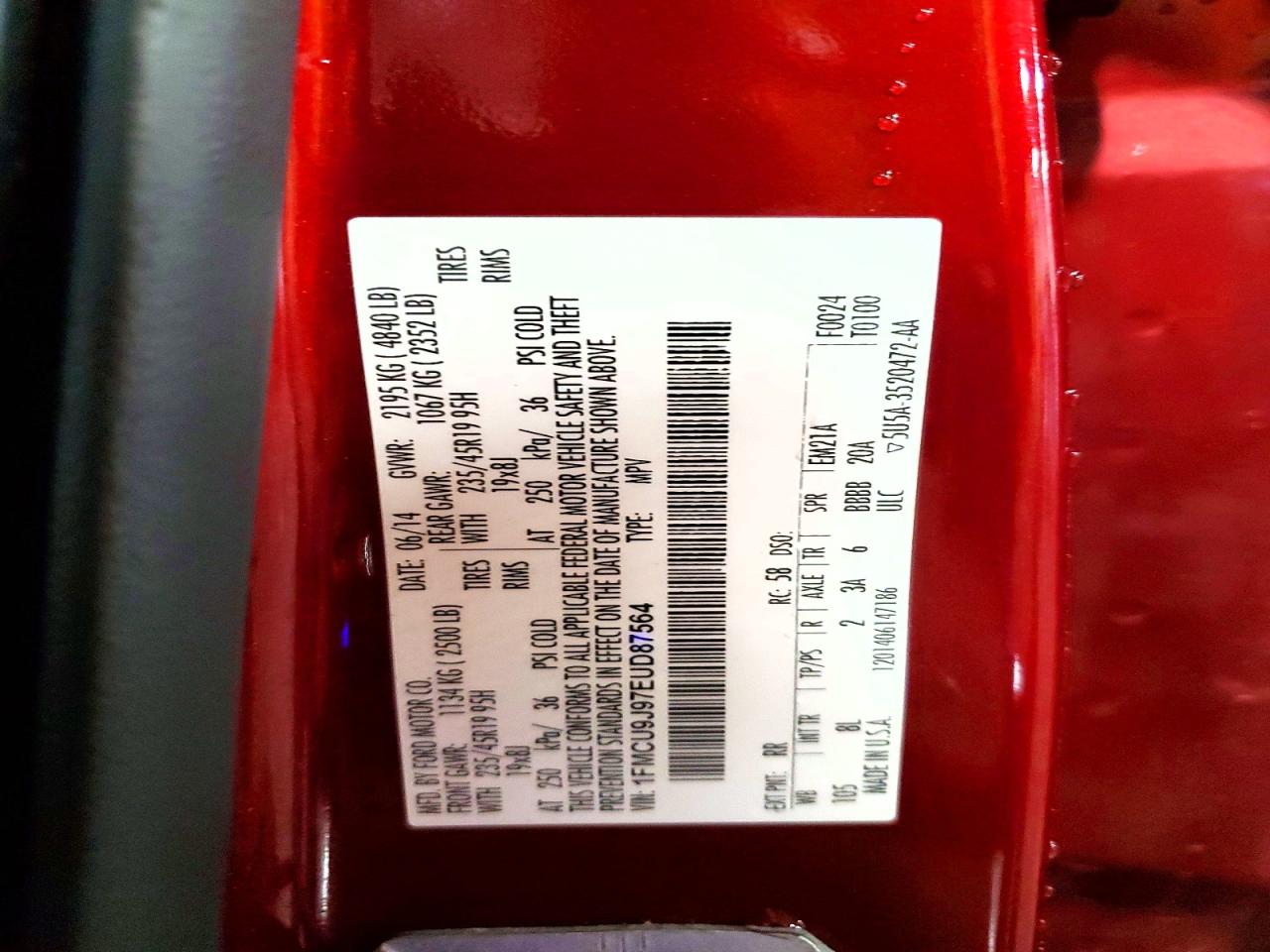 2014 Ford Escape Titanium Red vin: 1FMCU9J97EUD87564