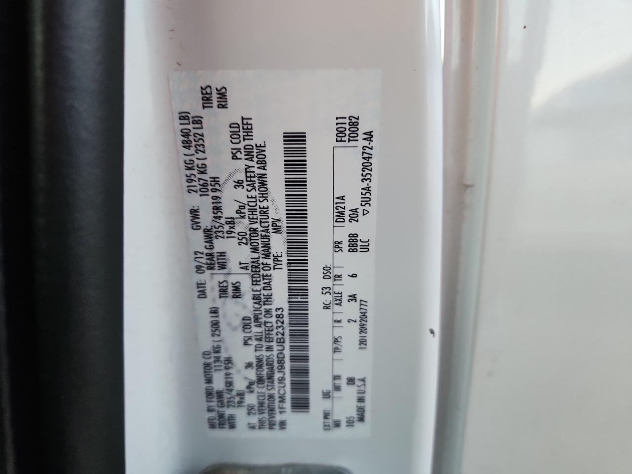 2013 Ford Escape Titanium White vin: 1FMCU9J98DUB23283