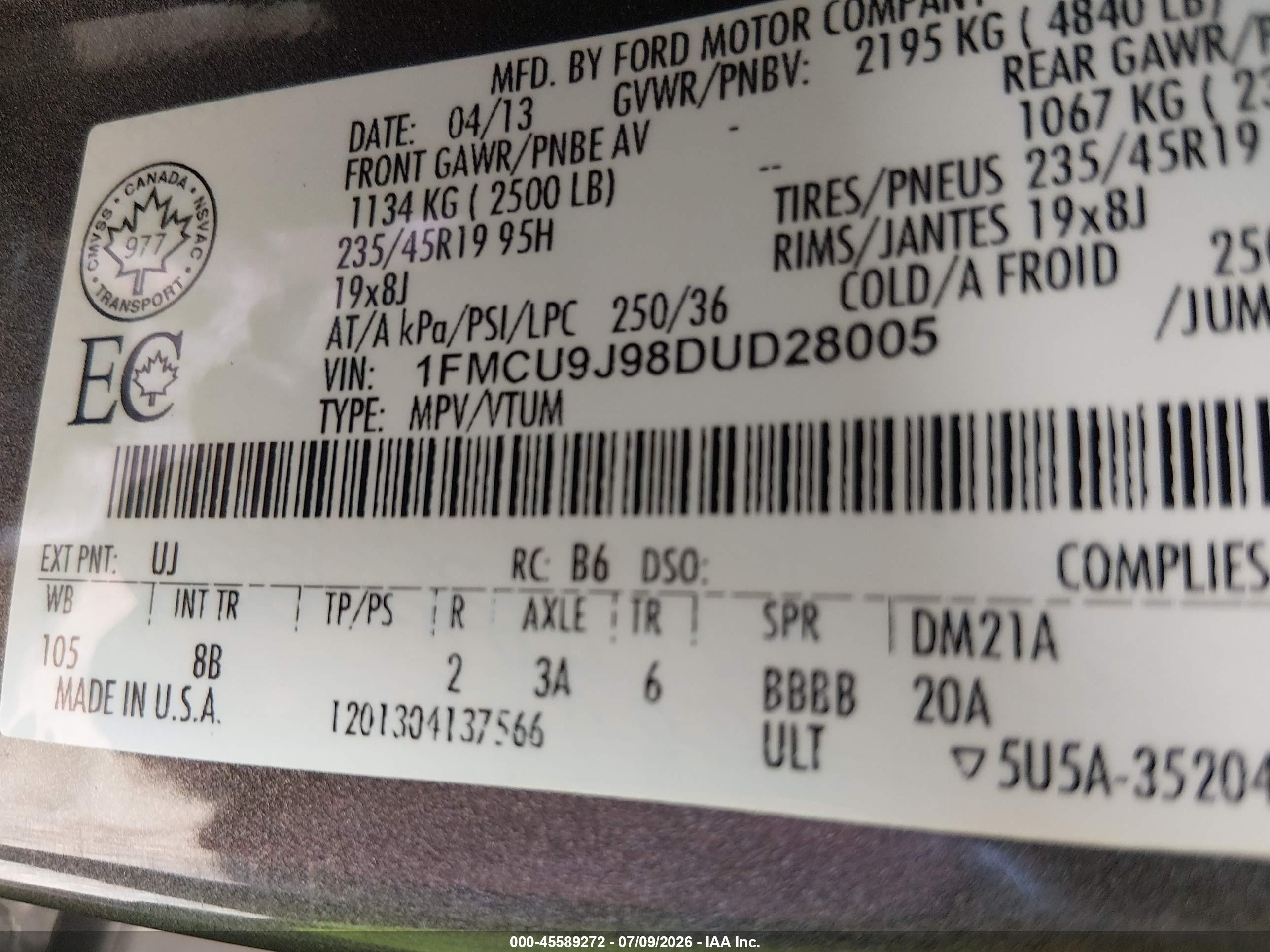 2013 Ford Escape Titanium Gray vin: 1FMCU9J98DUD28005