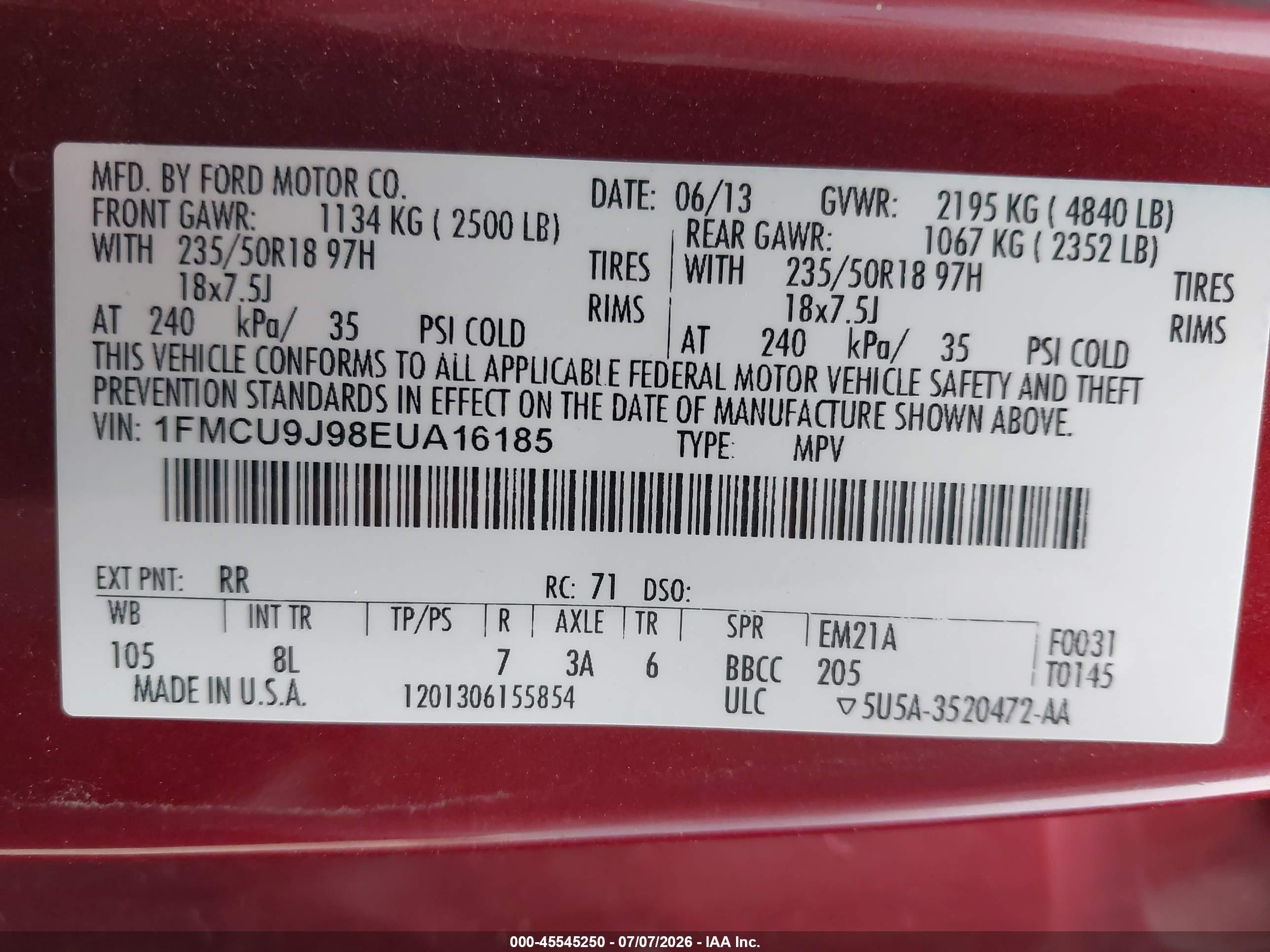 2014 Ford Escape Titanium Maroon vin: 1FMCU9J98EUA16185