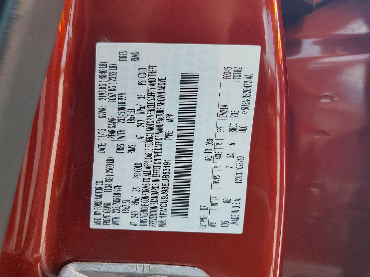2014 Ford Escape Titanium Orange vin: 1FMCU9J98EUB53191